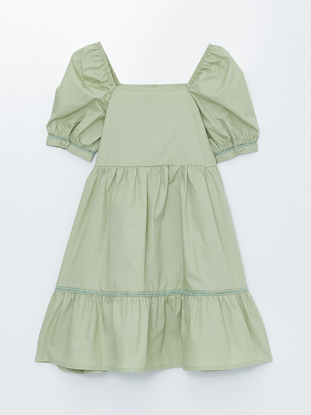 LCW Kids فستان للبنات بياقة مربعة وكم قصير -S47811Z4-FJX