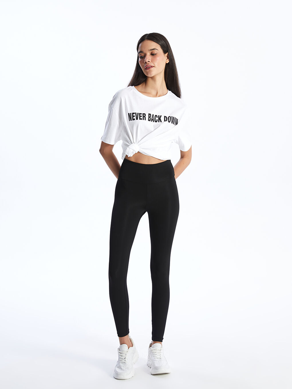 XSIDE Siyah Kadın Beli Lastikli Ekstra Dar Fit Düz Tayt - 1