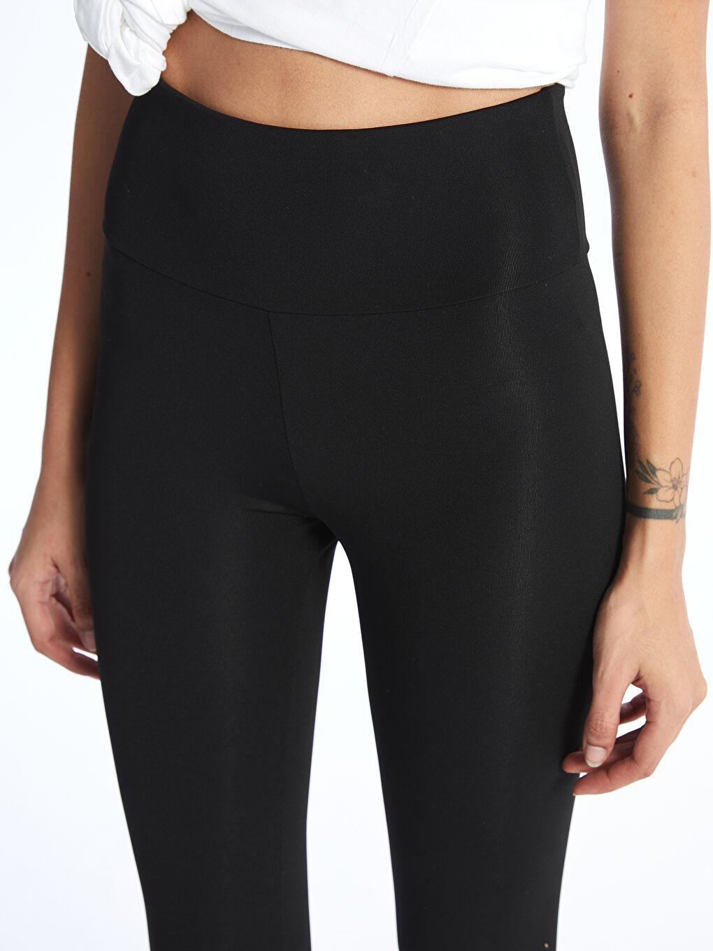 XSIDE Siyah Kadın Beli Lastikli Ekstra Dar Fit Düz Tayt - 4