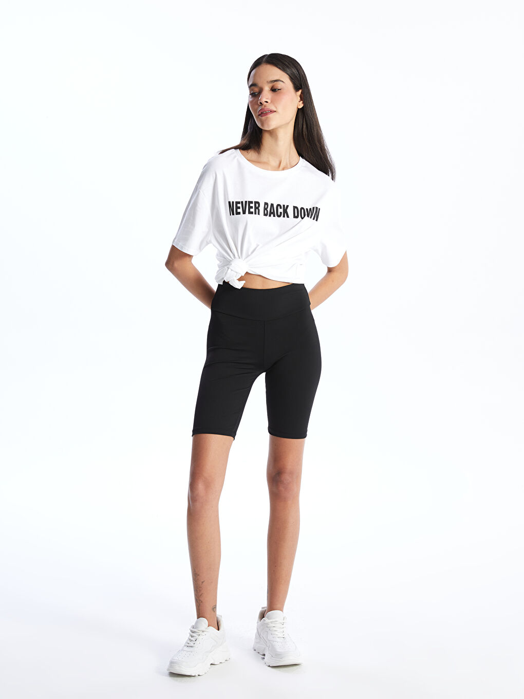 XSIDE Siyah Kadın Beli Lastikli Ekstra Dar Fit Düz Şort Tayt