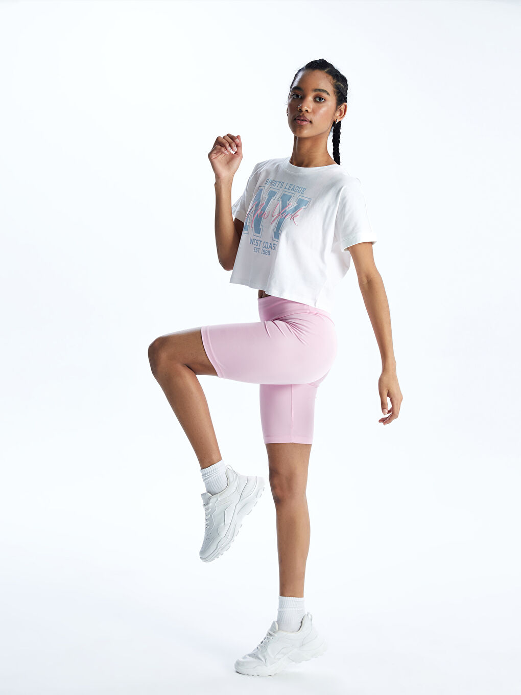Women's Extra Narrow Fit Plain Shorts Tights with Elastic Waist -S47877Z8-YAS