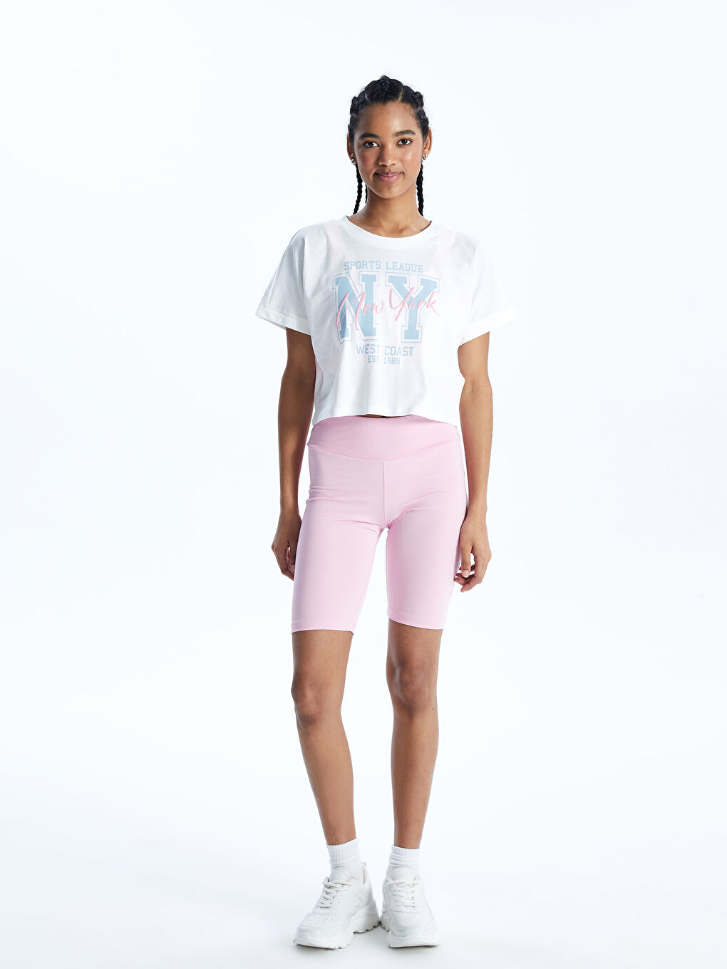 Women's Extra Narrow Fit Plain Shorts Tights with Elastic Waist -S47877Z8-YAS