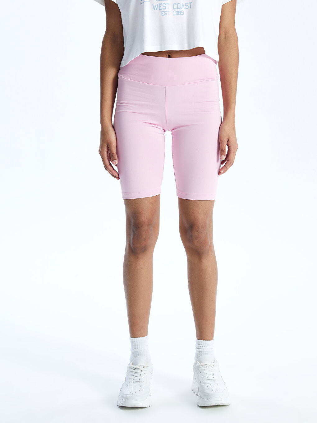 Women's Extra Narrow Fit Plain Shorts Tights with Elastic Waist -S47877Z8-YAS