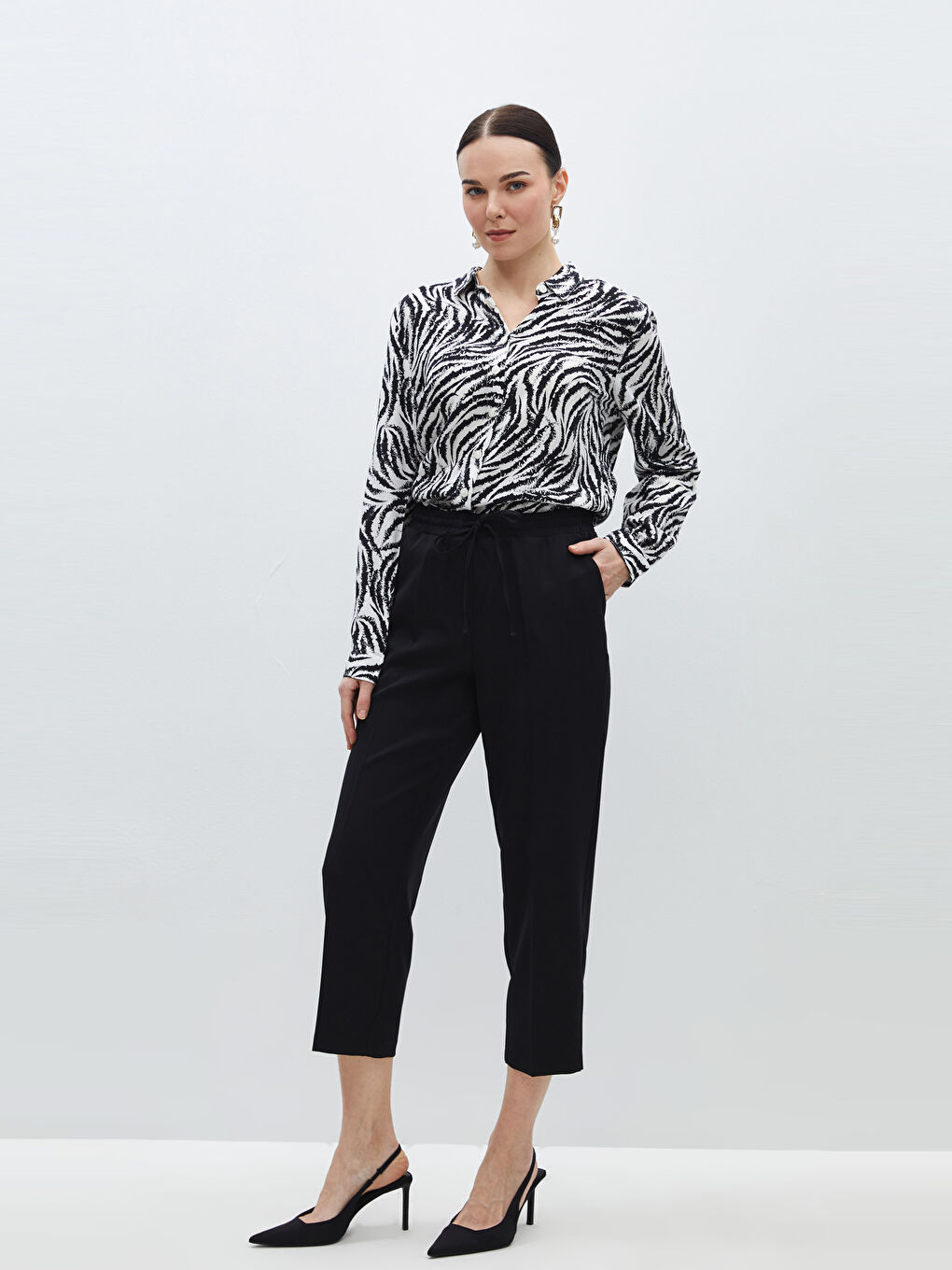 Elastic Waist Standard Fit Women's Trousers -S47882Z8-CVL