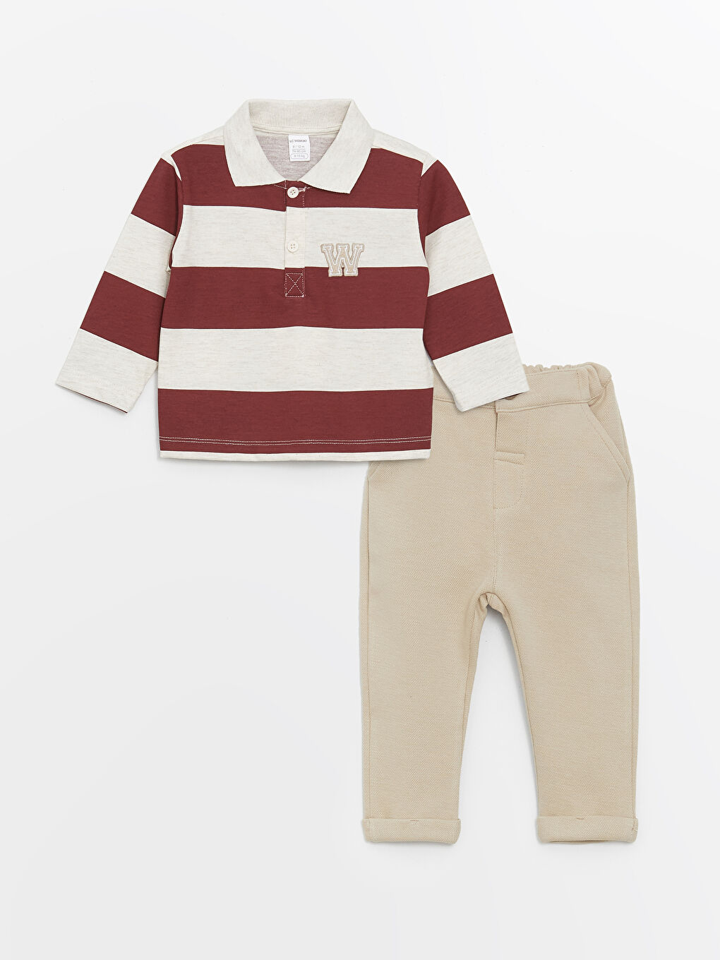 Polo Neck Long Sleeve Baby Boy T-shirt and Pants 2-Pack Set -S47889Z1-RTV