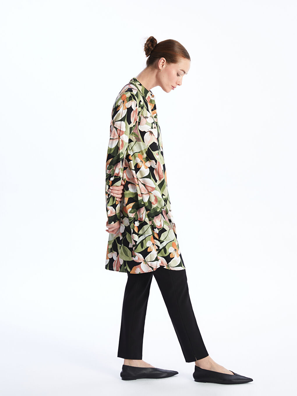 قميص تونيك منقوش كم طويل للسيدات-1