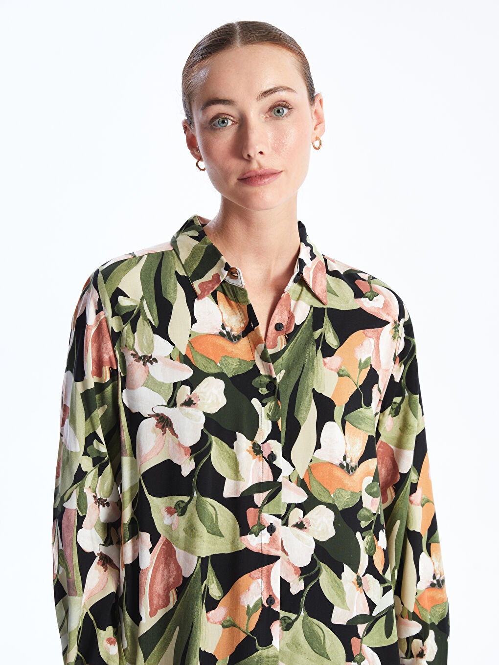 قميص تونيك منقوش كم طويل للسيدات-2