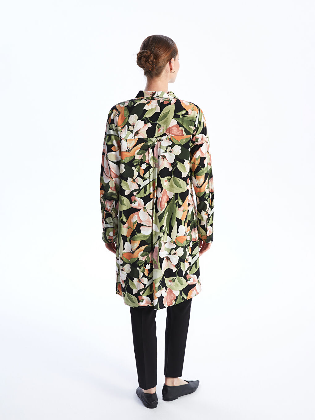 قميص تونيك منقوش كم طويل للسيدات-4