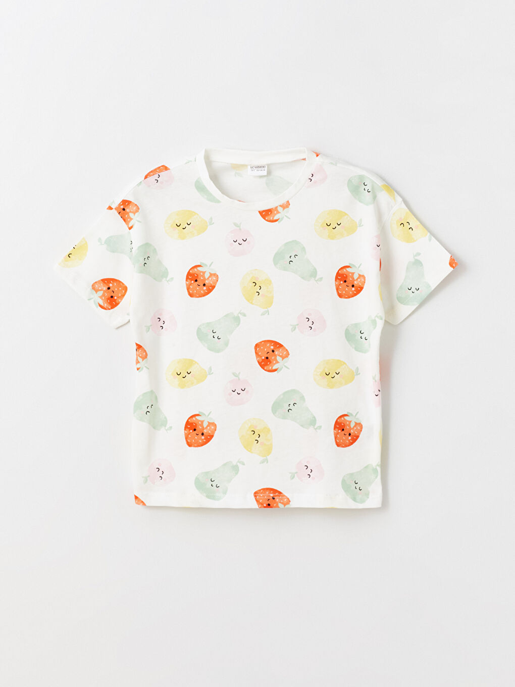 Ekru Bisiklet Yaka Baskılı Kız Çocuk Pijama Üst