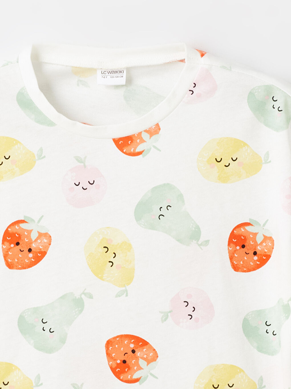 Ekru Bisiklet Yaka Baskılı Kız Çocuk Pijama Üst-1