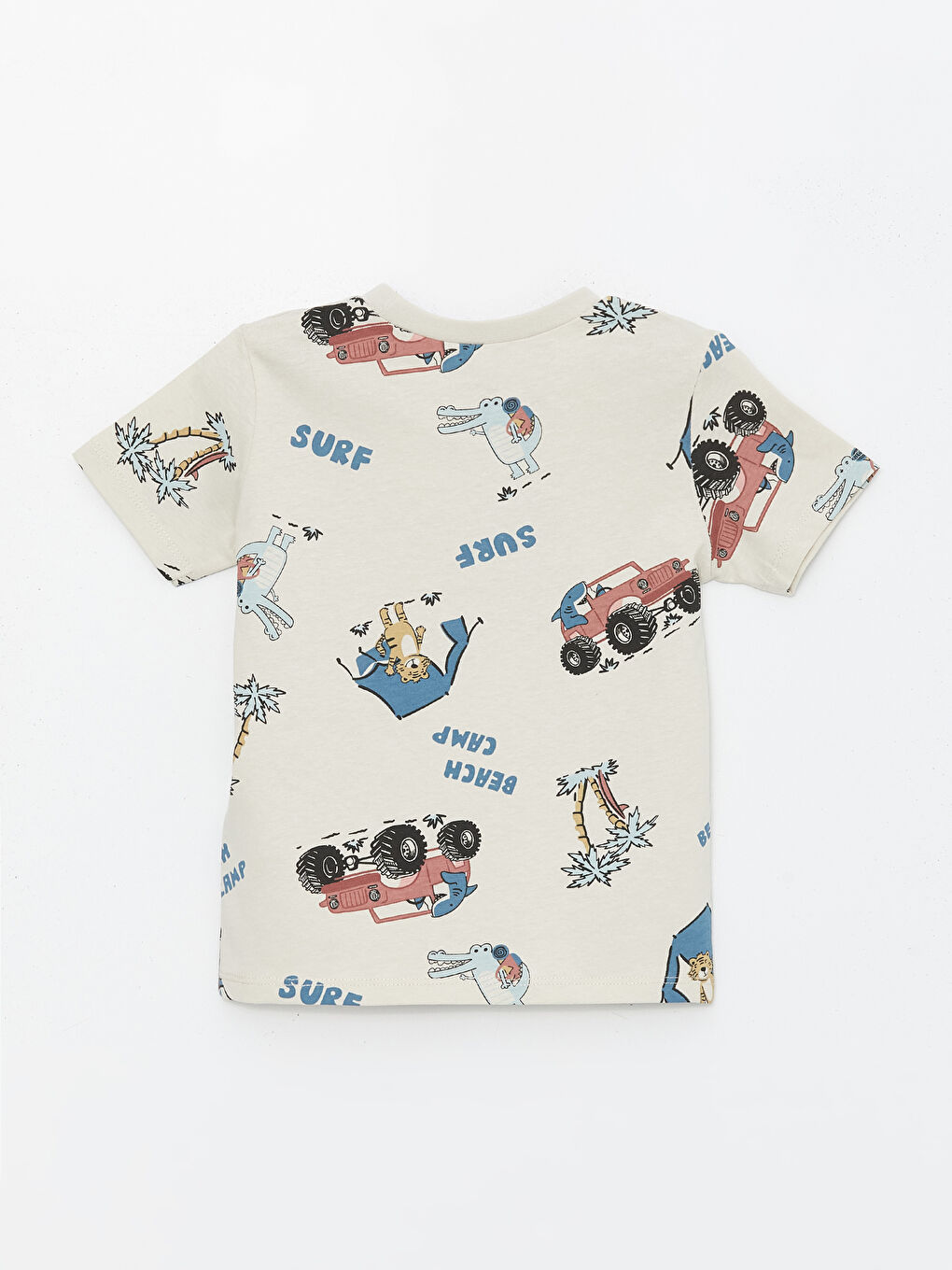 Bej Bisiklet Yaka Kısa Kollu Baskılı Erkek Bebek Tişört-1