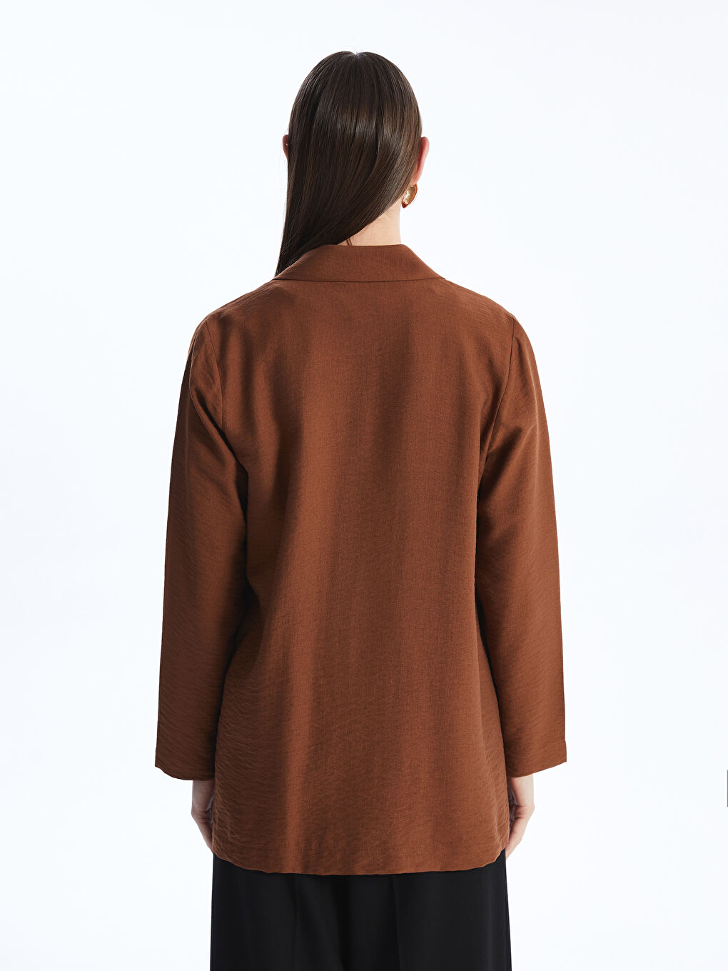 Kahverengi Düz Uzun Kollu Kadın Ceket-4