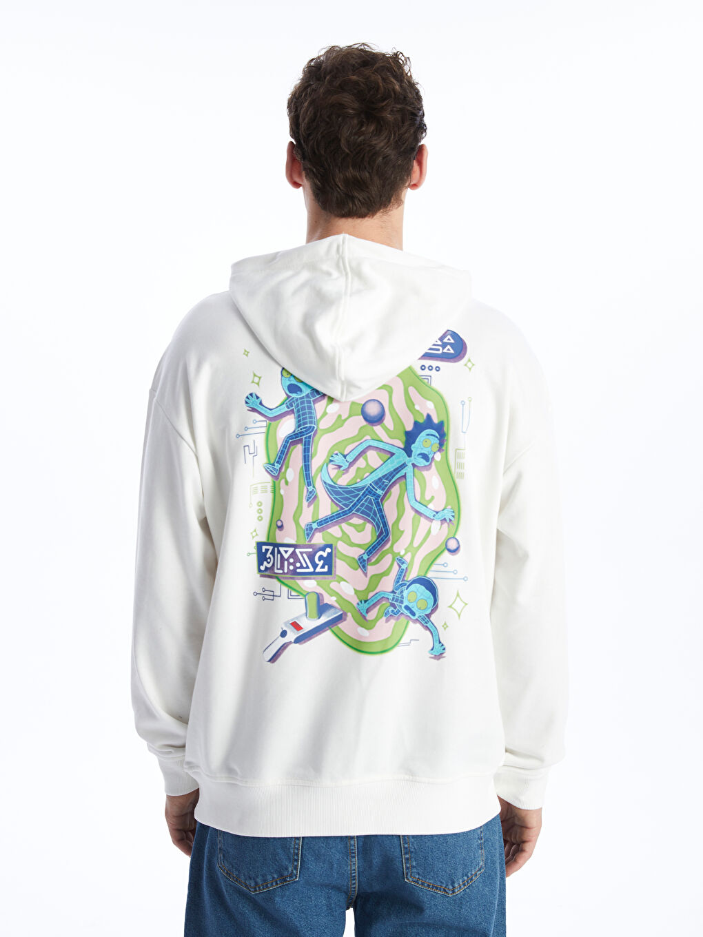 XSIDE Ekru Uzun Kollu Rick and Morty Baskılı Erkek Hoodie - 5