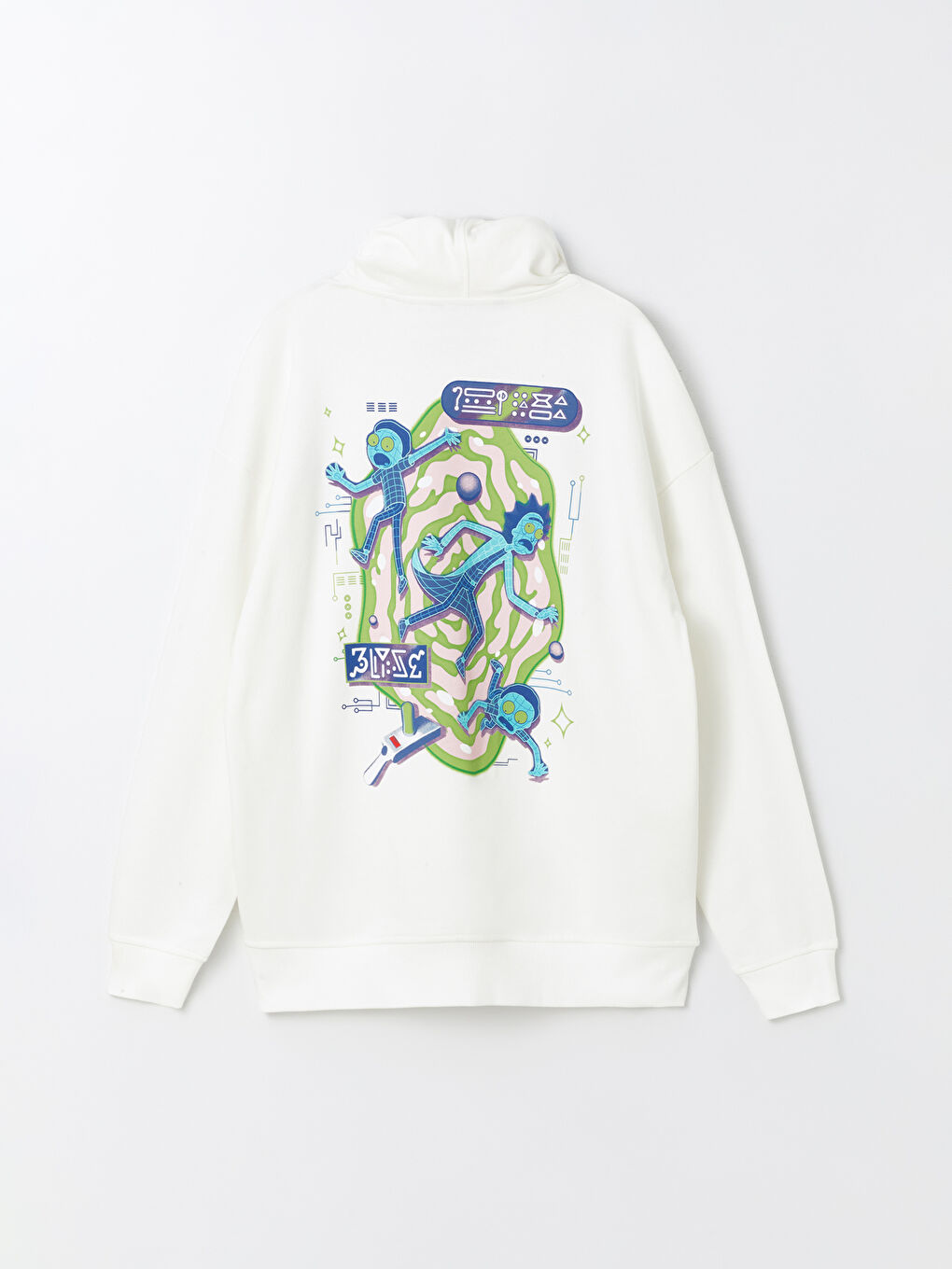 XSIDE Ekru Uzun Kollu Rick and Morty Baskılı Erkek Hoodie - 8