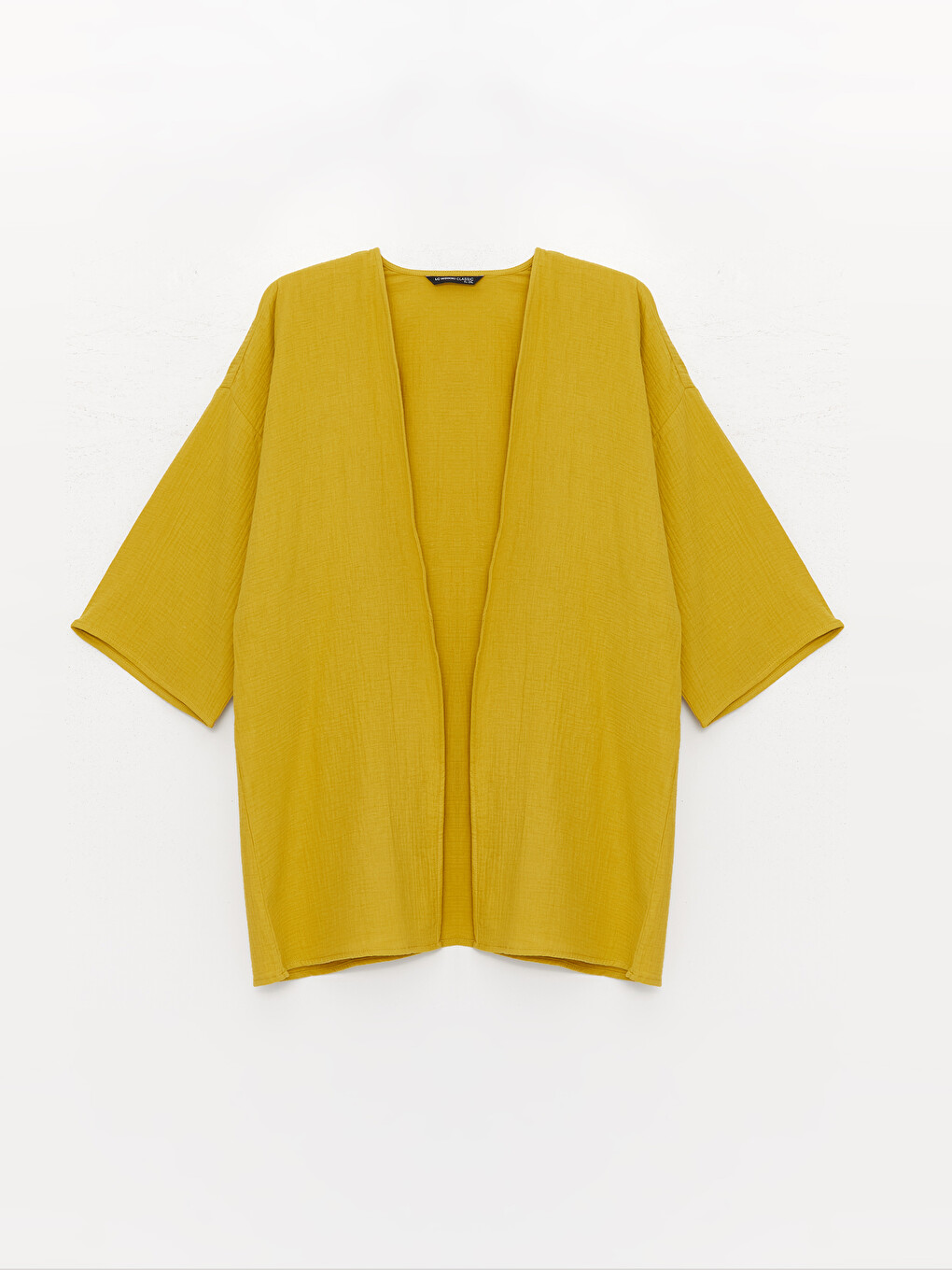Bej Şal Yaka Oversize Müslin Kadın Kimono-5
