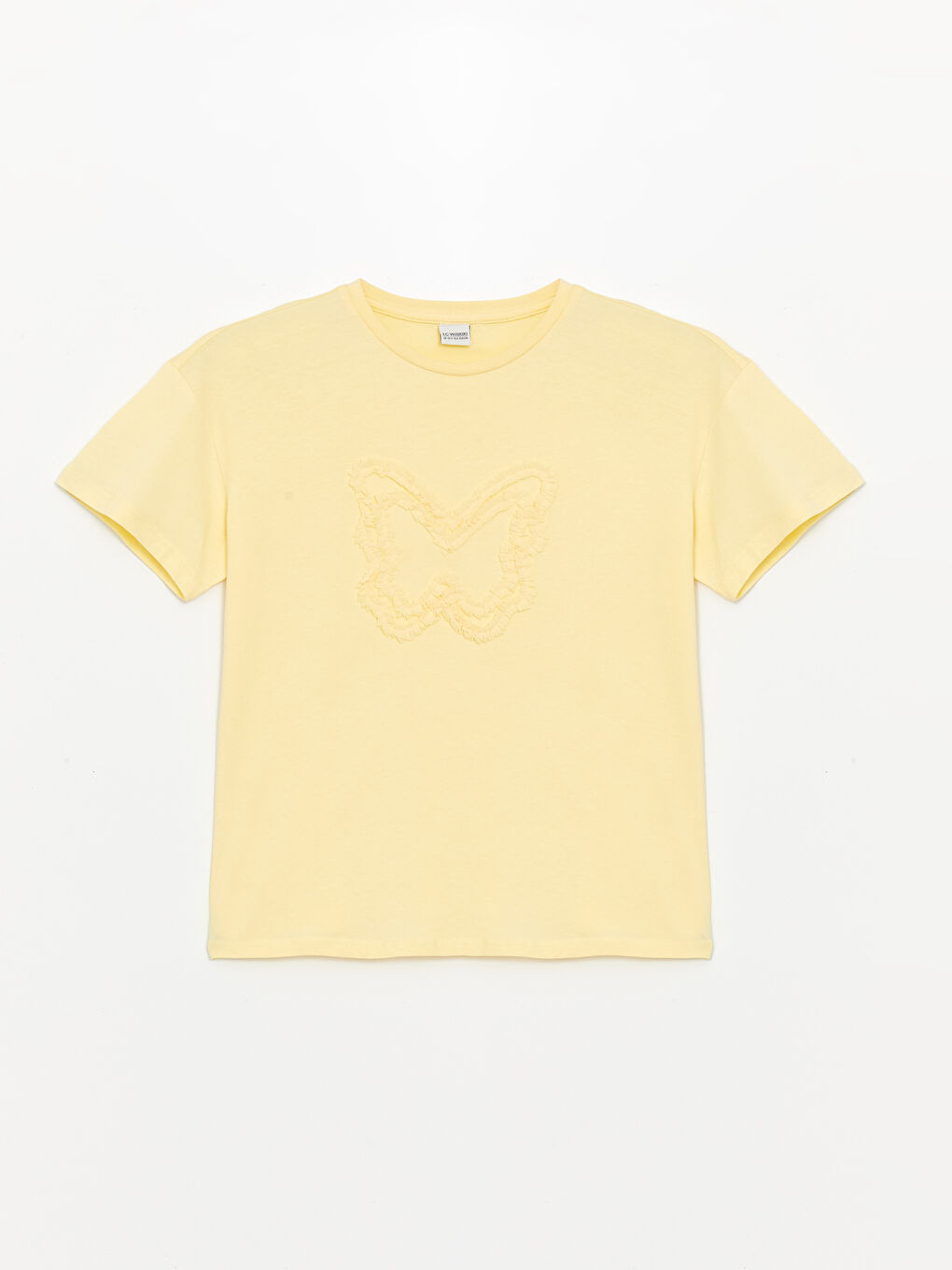 Sarı Bisiklet Yaka Baskılı Kısa Kollu Kız Çocuk Tişört