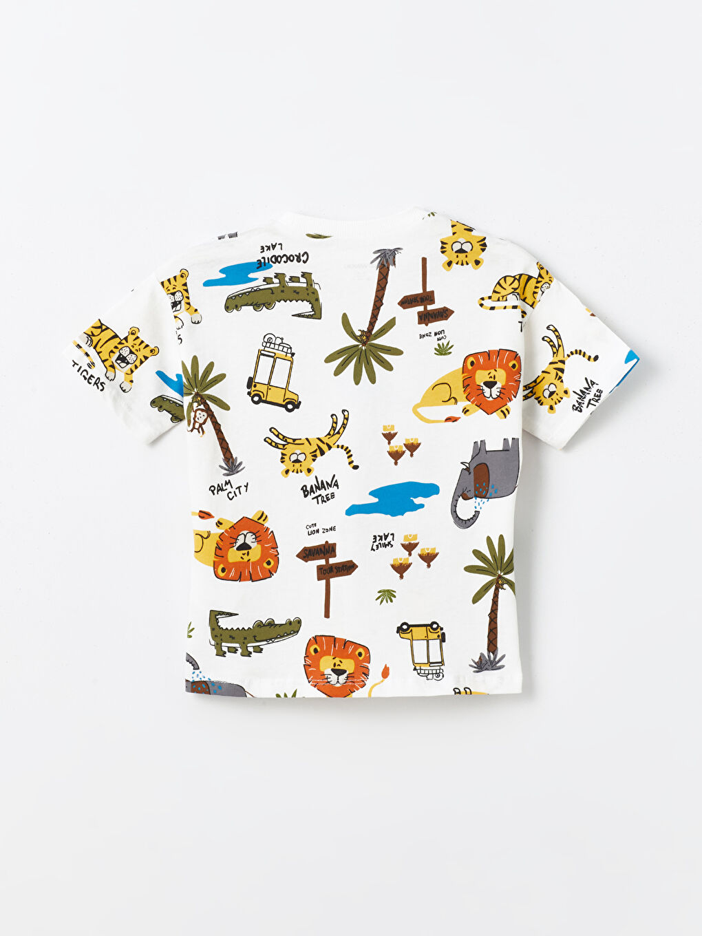 Ekru Bisiklet Yaka Kısa Kollu Baskılı Erkek Bebek Tişört-1