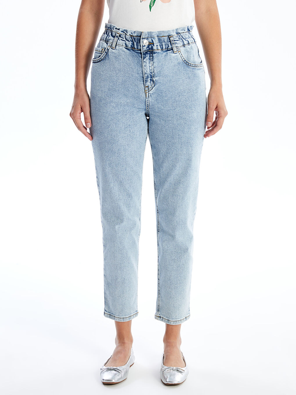 LCWAIKIKI Classic Indigo Beli Lastikli Slim Mom Kadın Jean Pantolon - 2