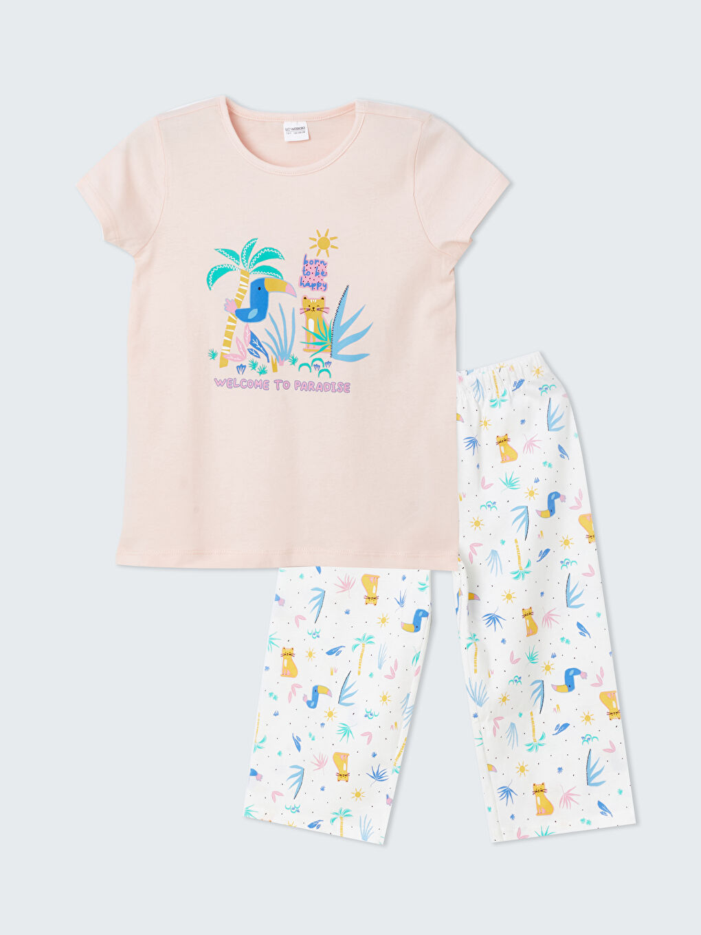 سێتی بیجامەی کاپری یه‌خه‌ خڕ بۆ کچان