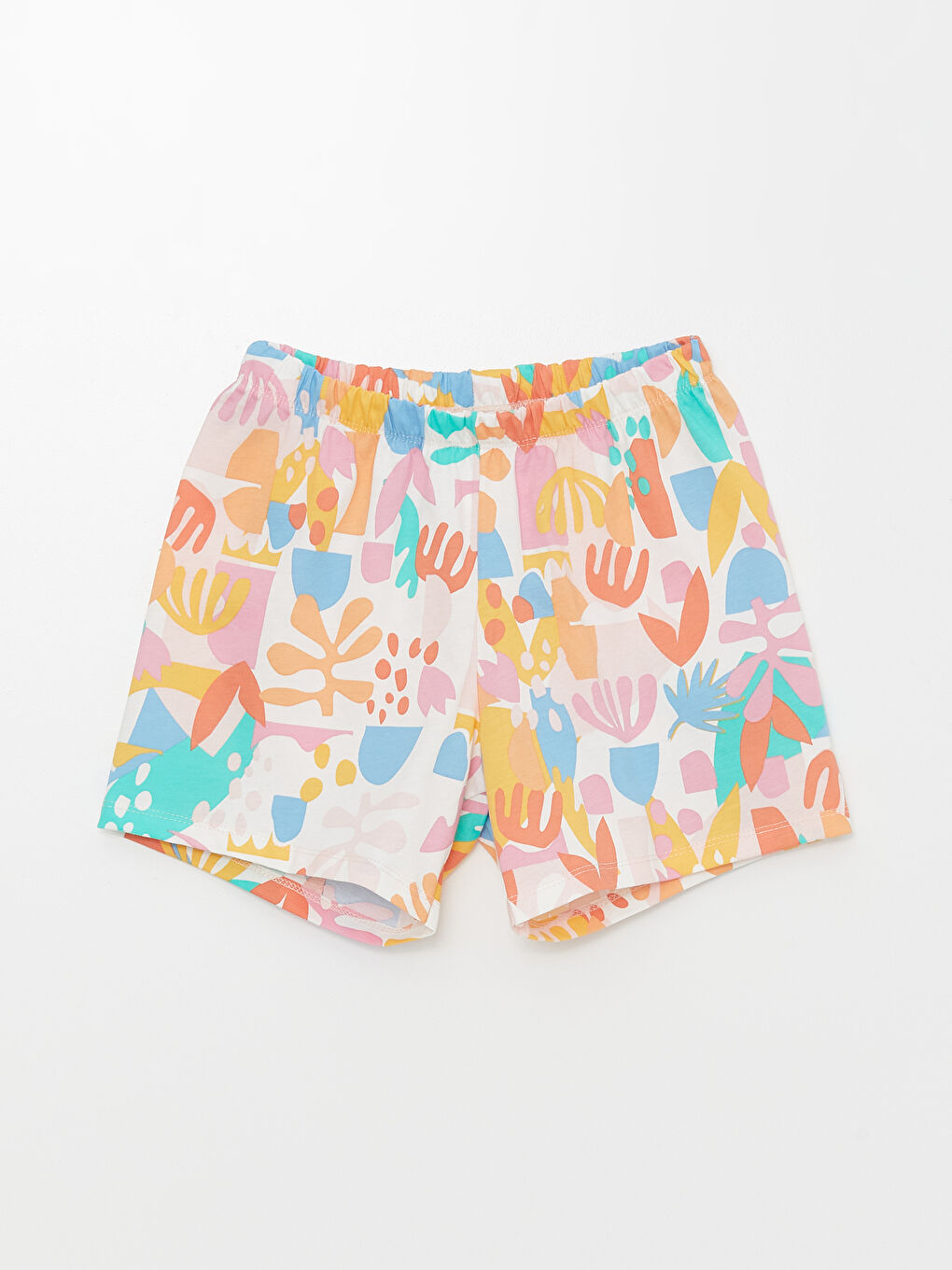 Ekru Beli Lastikli Baskılı Kız Çocuk Pijama Şort