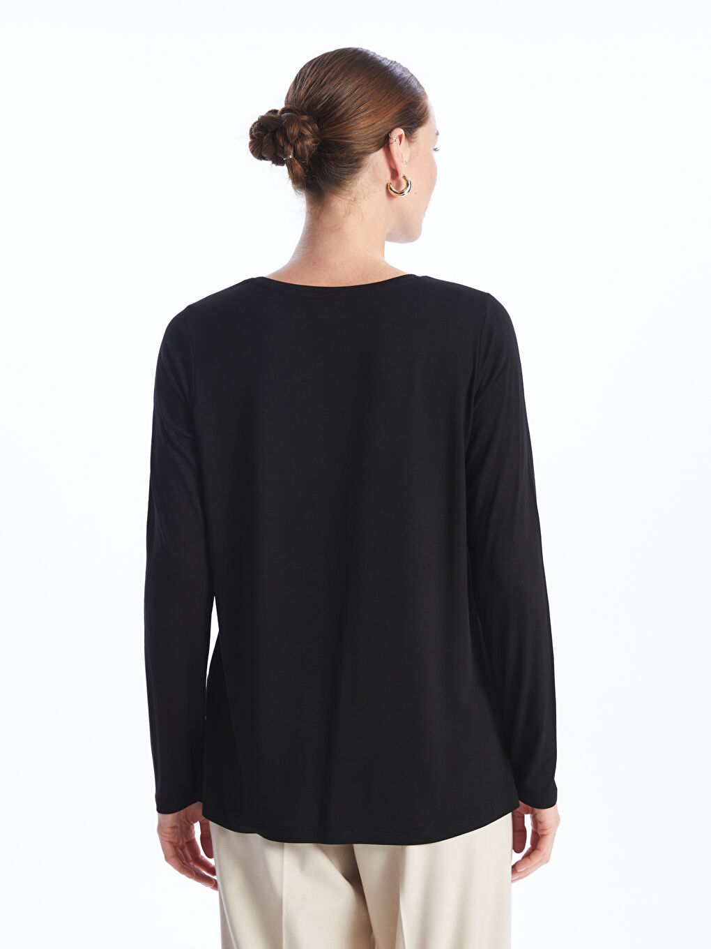 Crew Neck Plain Long Sleeve Women's T-Shirt -S48201Z8-CVL