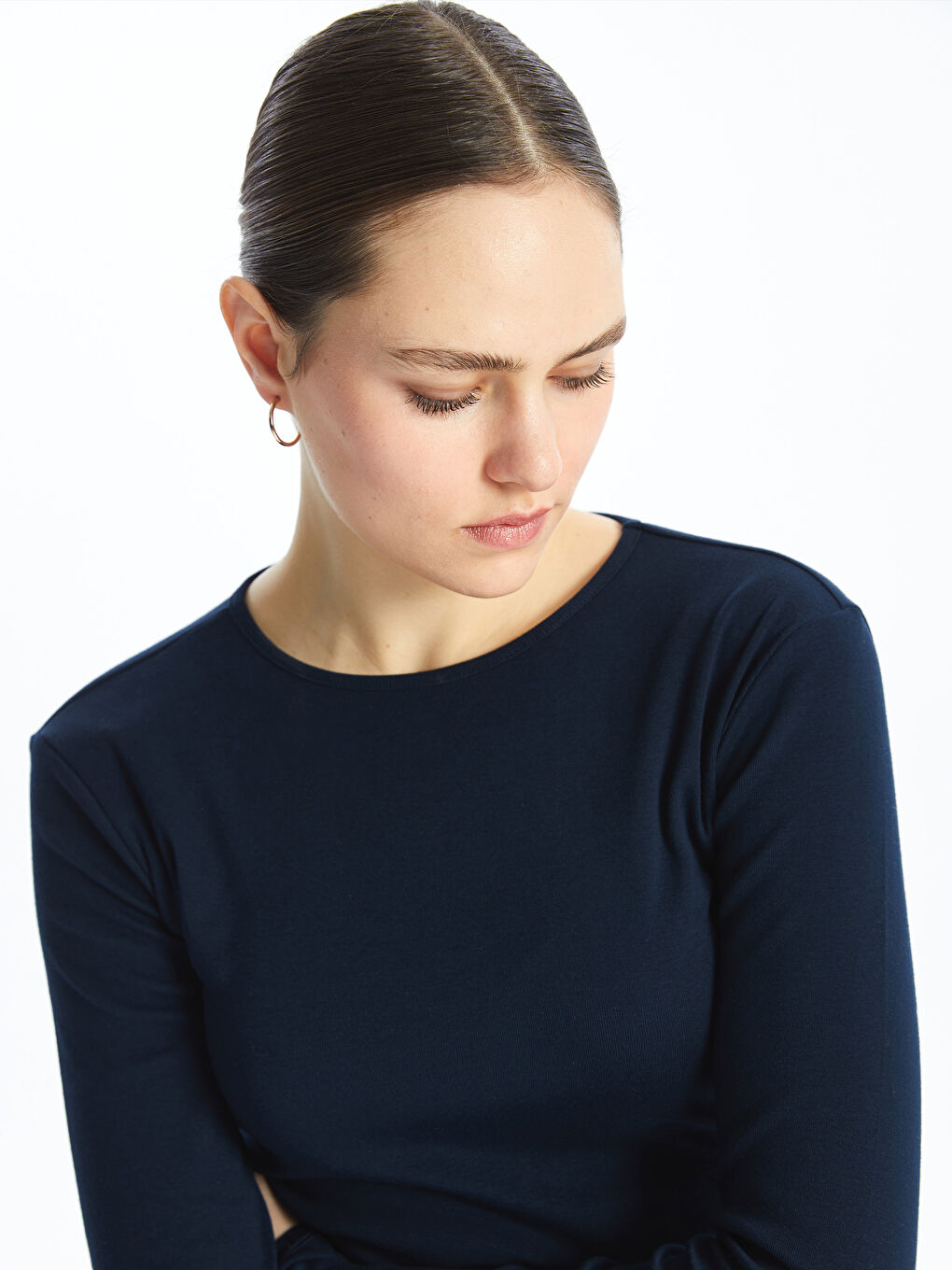 Crew Neck Plain Long Sleeve Women's T-Shirt -S48203Z8-RFF