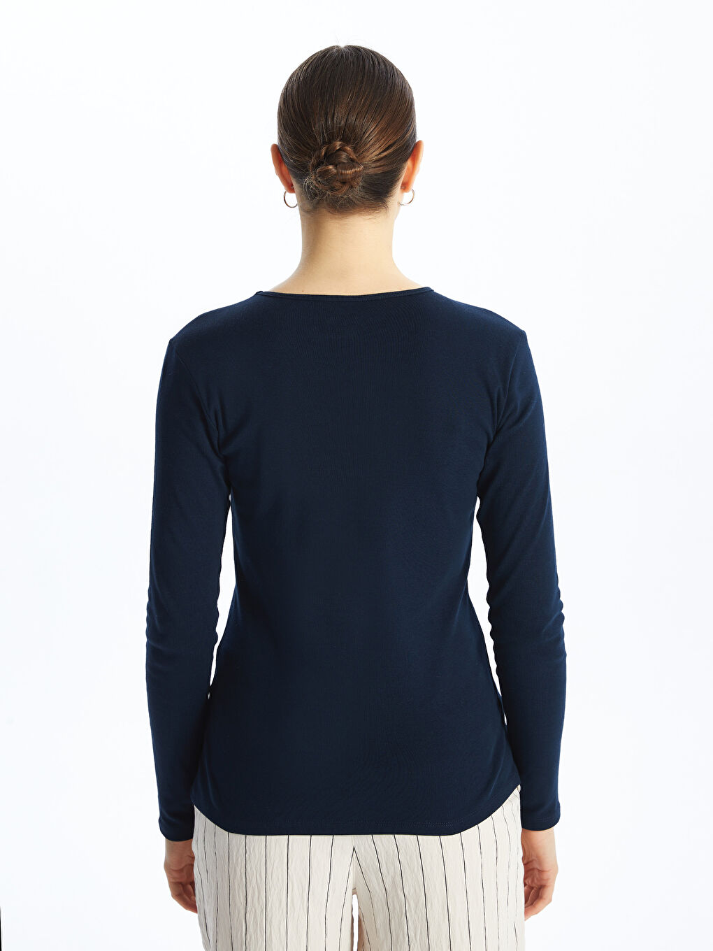 Crew Neck Plain Long Sleeve Women's T-Shirt -S48203Z8-RFF
