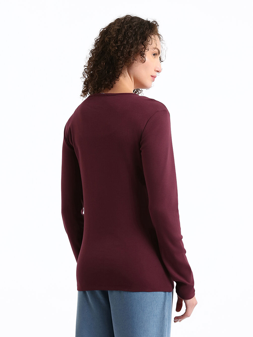 Crew Neck Plain Long Sleeve Women's T-Shirt-13