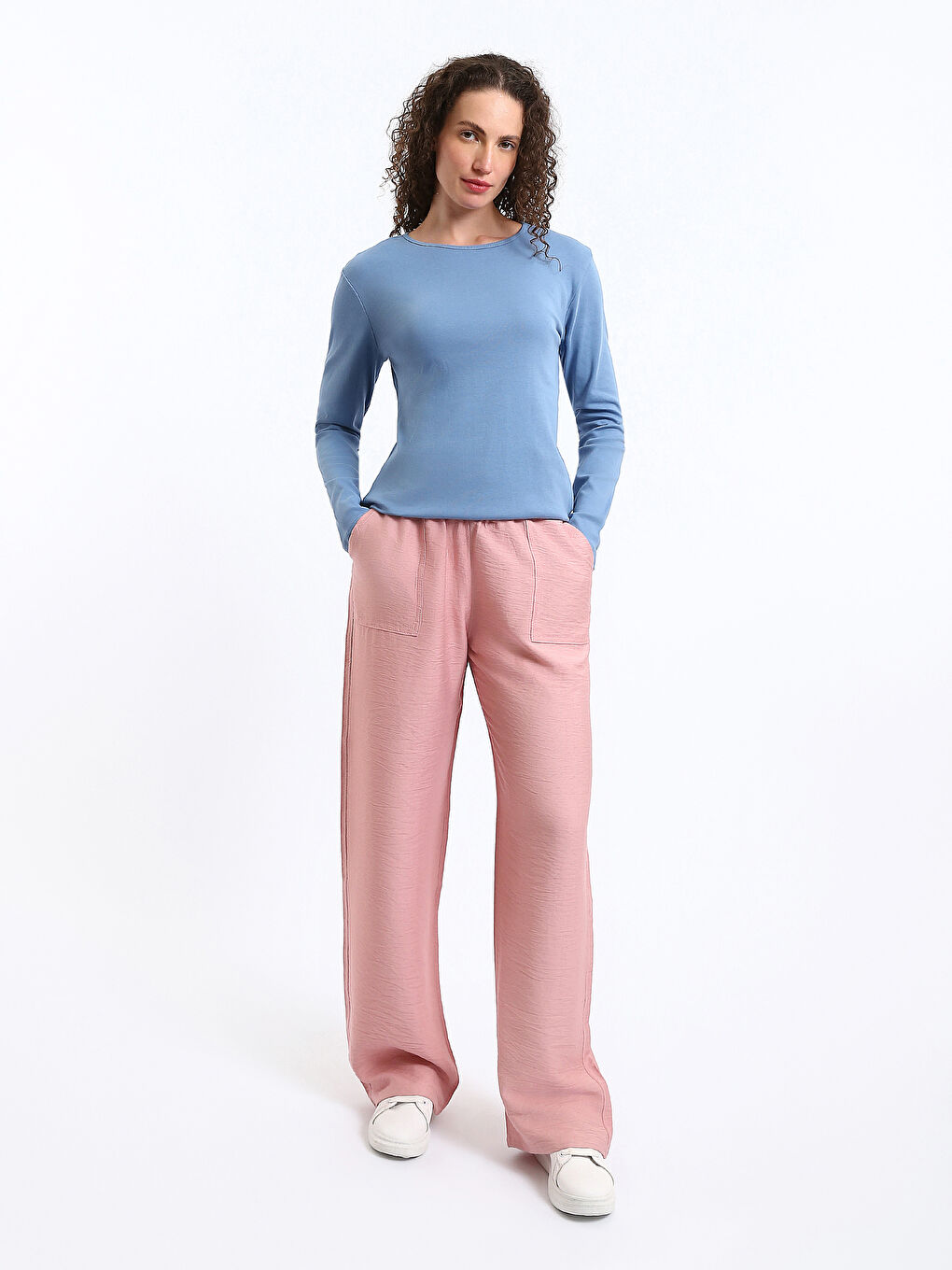 تي شيرت نساء كم طويل بسيط كول مدور-2