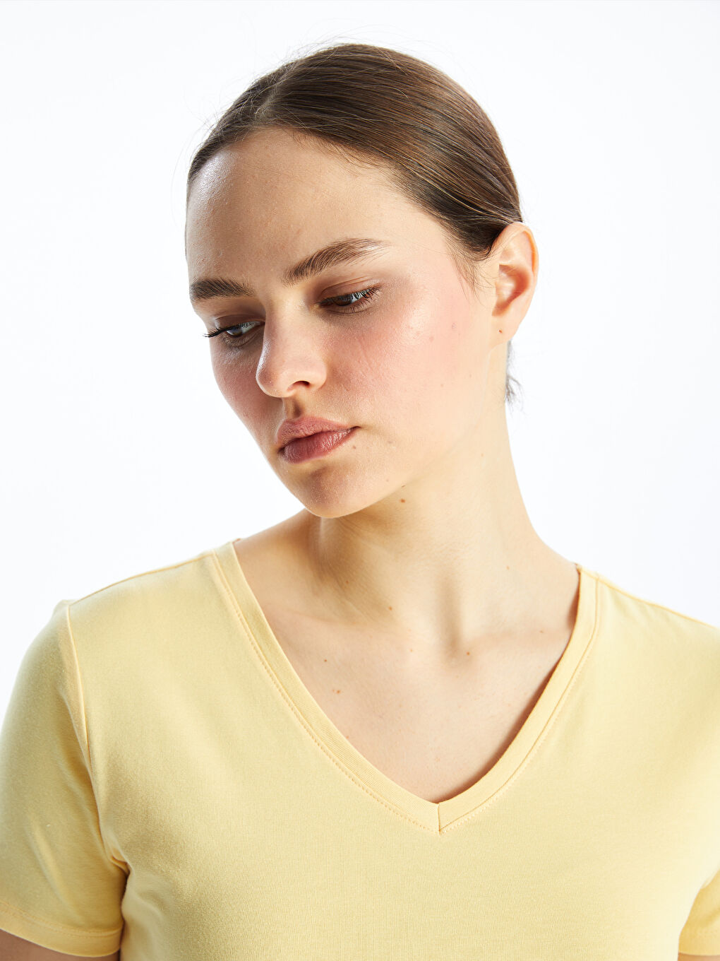 V Neck Straight Short Sleeve Women T-Shirt -S48208Z8-FQM