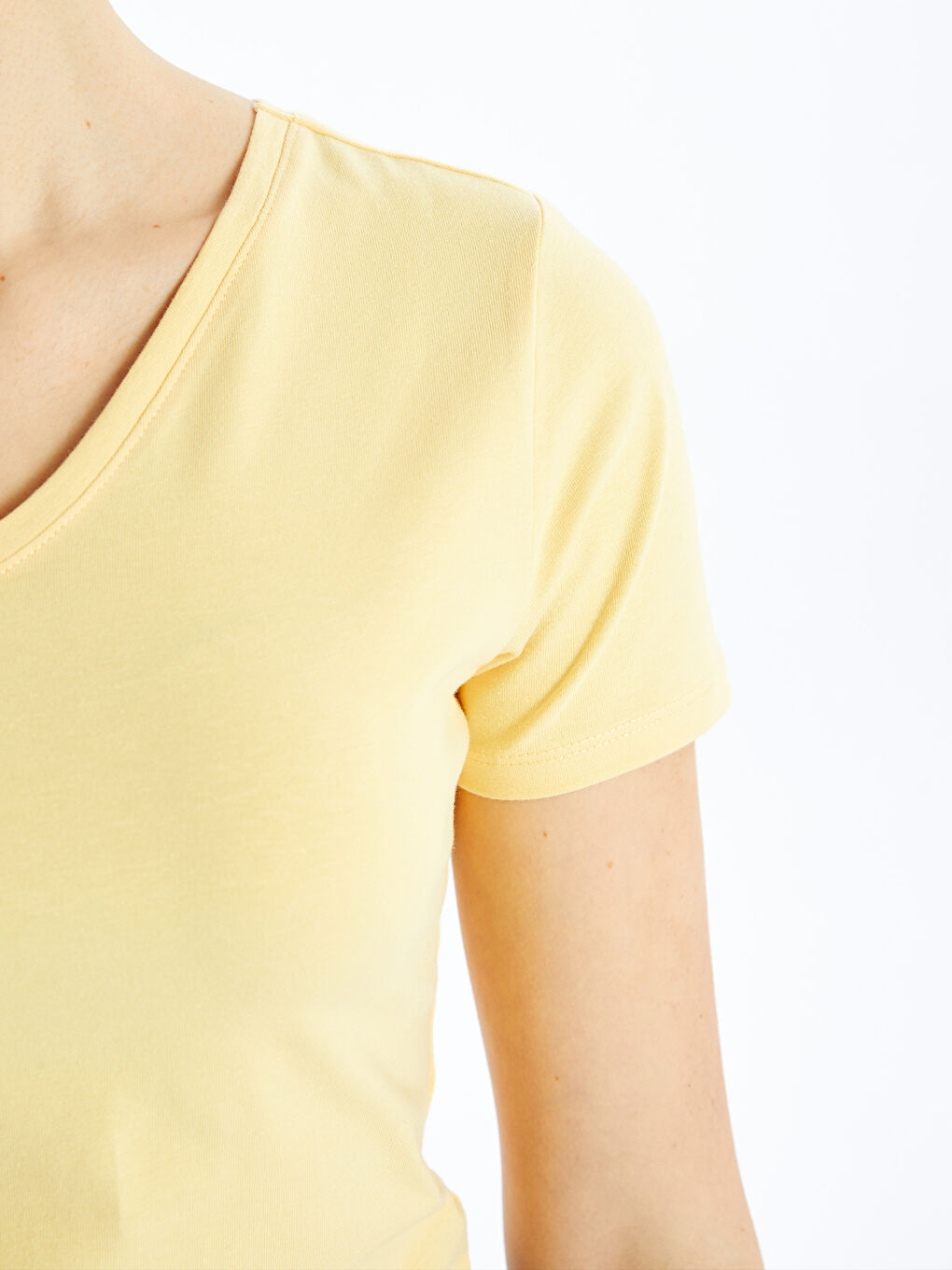 V Neck Straight Short Sleeve Women T-Shirt -S48208Z8-FQM