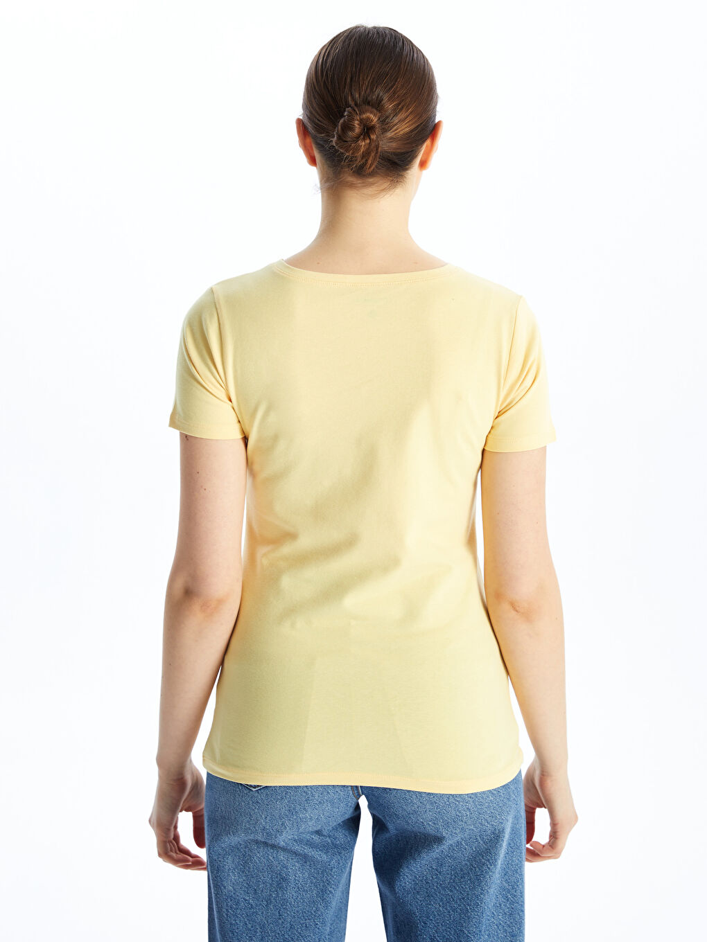 V Neck Straight Short Sleeve Women T-Shirt -S48208Z8-FQM