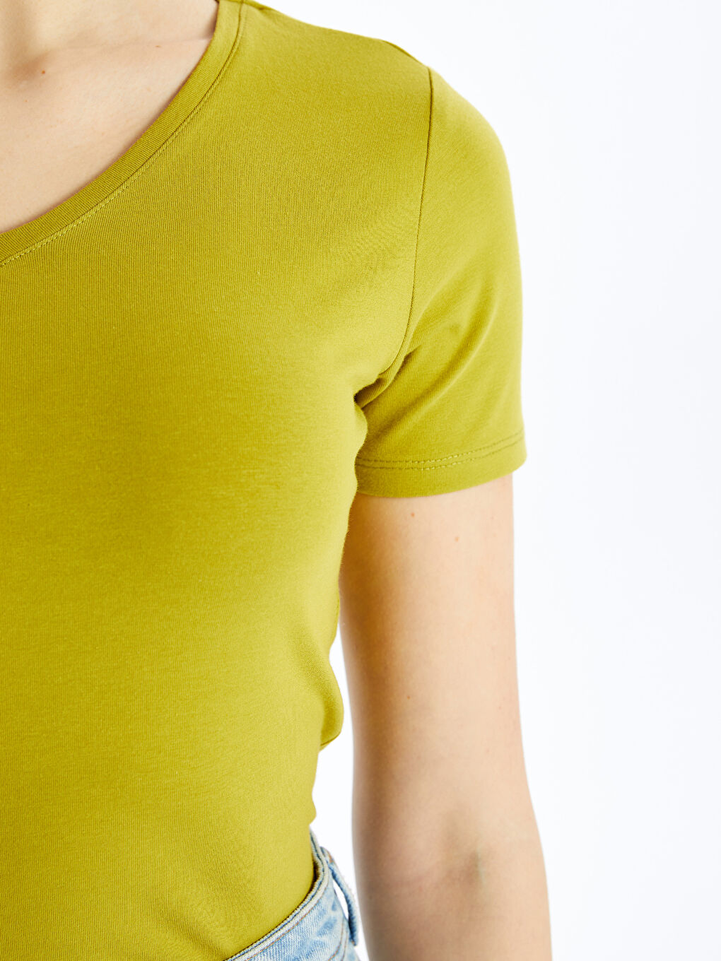 V Neck Straight Short Sleeve Women T-Shirt -S48208Z8-QYP