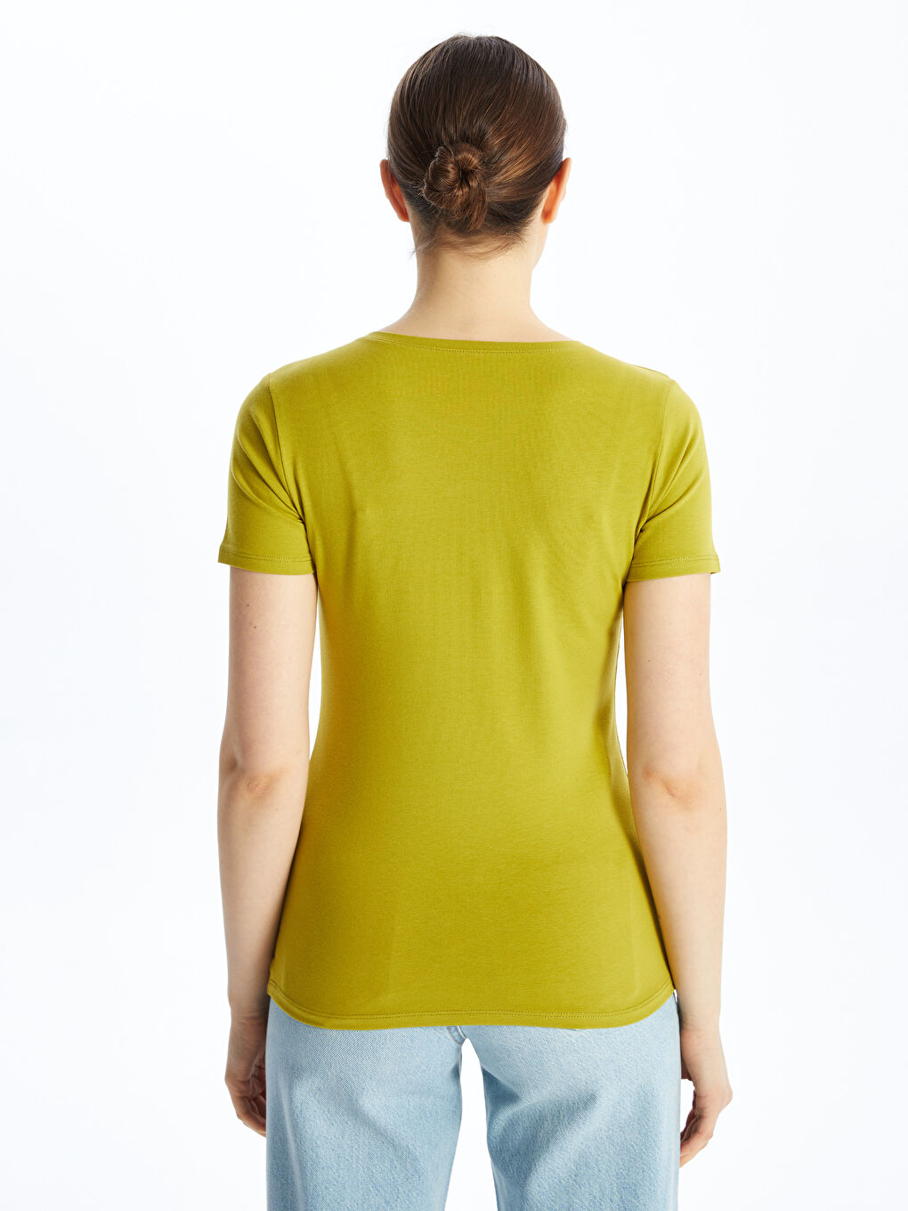V Neck Straight Short Sleeve Women T-Shirt -S48208Z8-QYP