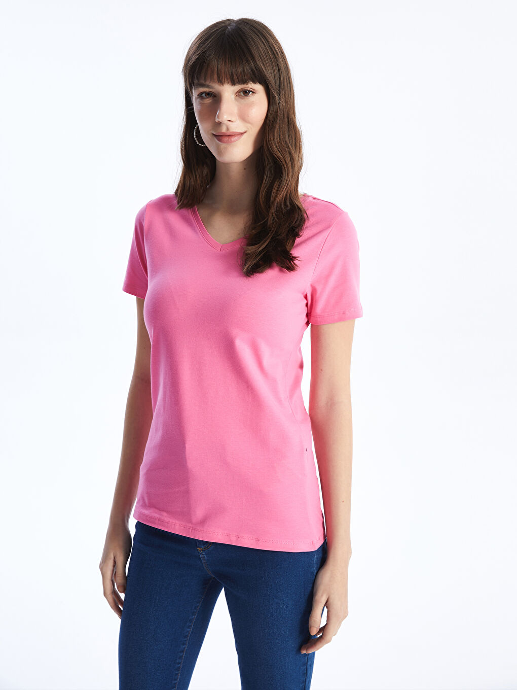 V Neck Straight Short Sleeve Women T-Shirt -S48208Z8-R0J