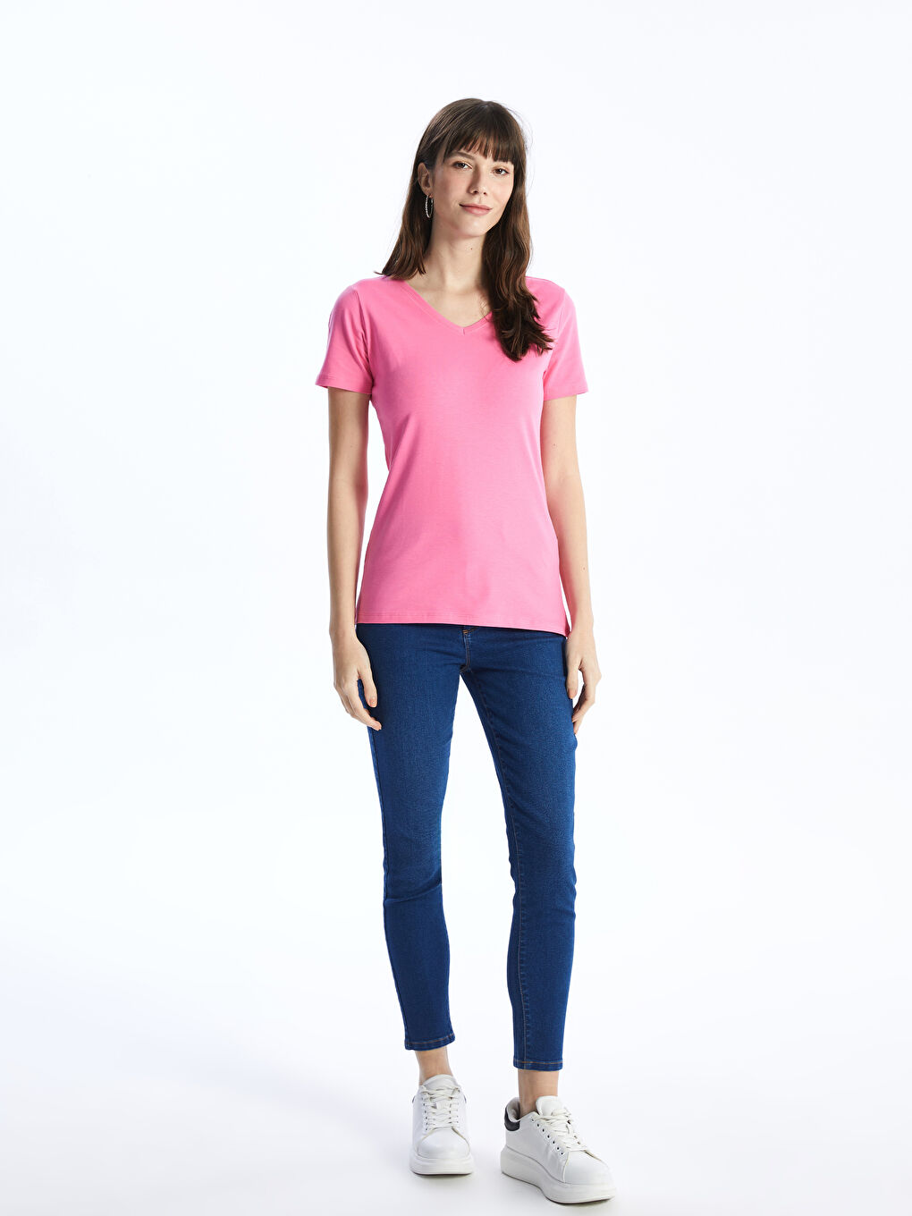 V Neck Straight Short Sleeve Women T-Shirt -S48208Z8-R0J