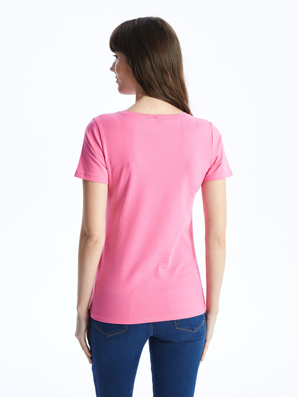 V Neck Straight Short Sleeve Women T-Shirt -S48208Z8-R0J