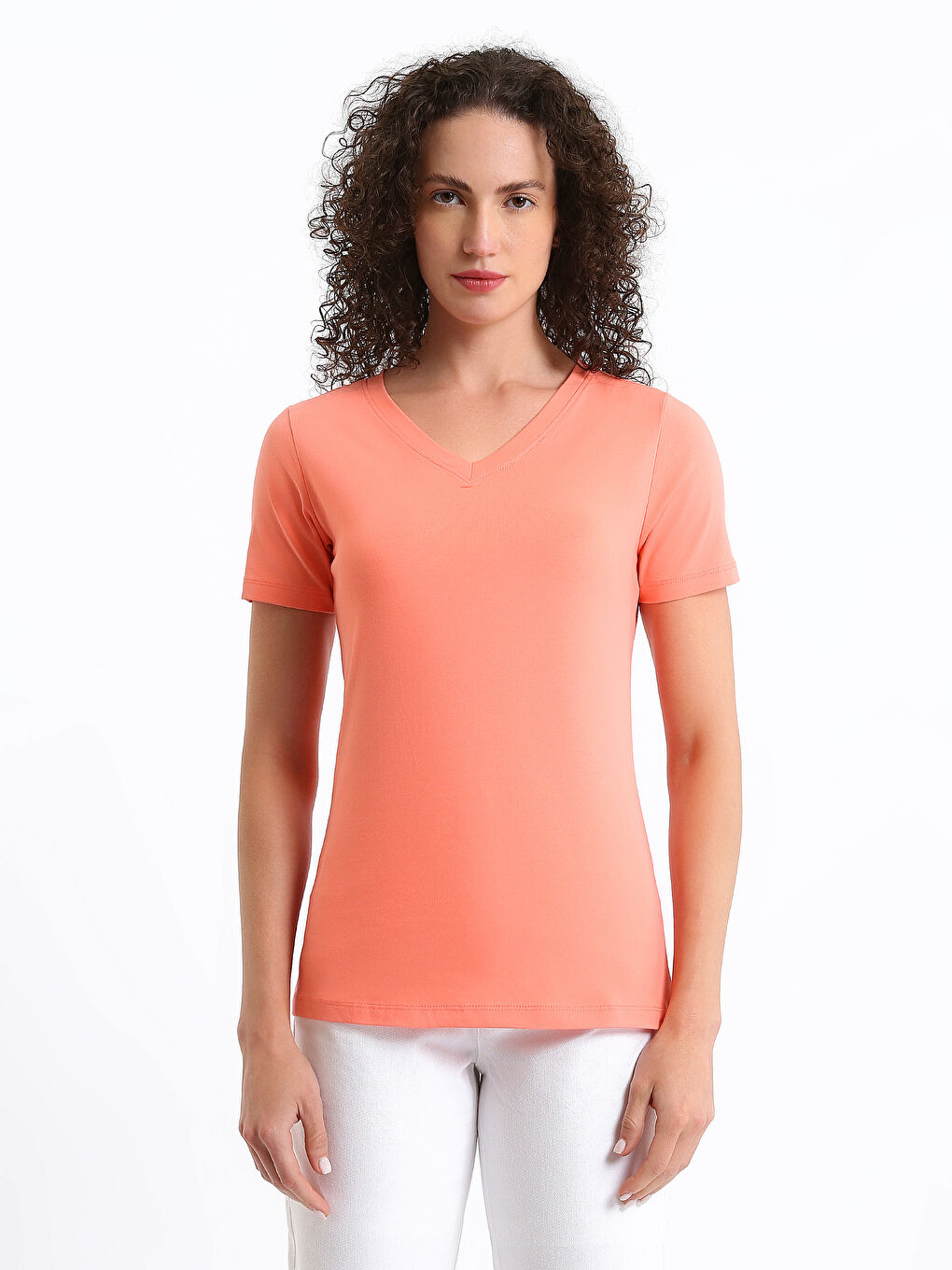 V-ს ფორმის დეკოლტე უბრალო მოკლე სახელო ქალებისთვის მაისური-1