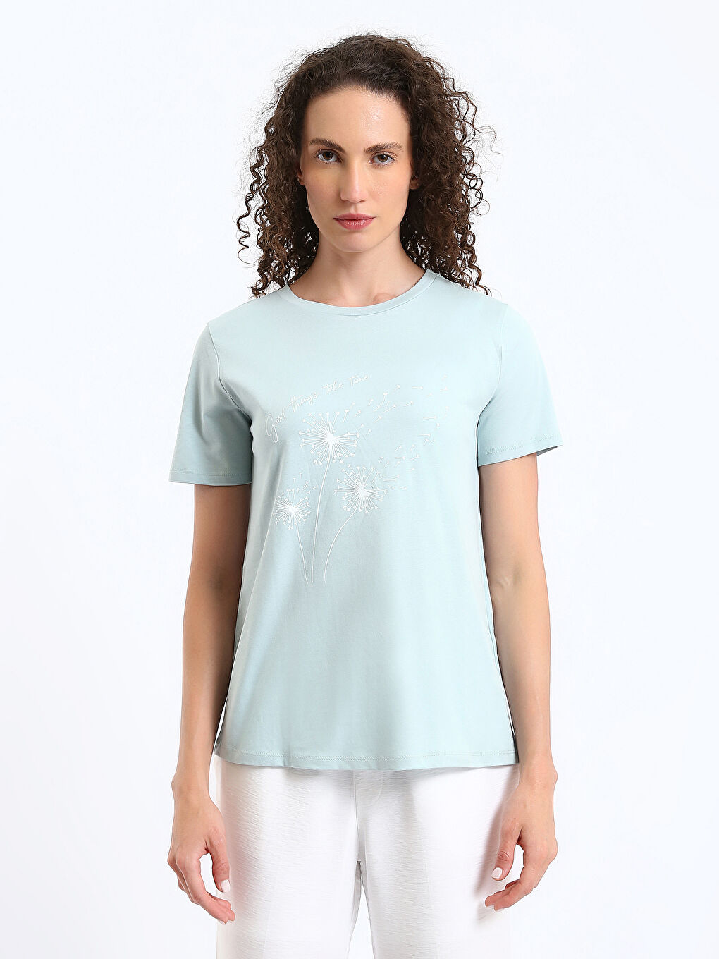 Tricou cu Mânecă Scurtă Imprimat cu Guler Rotund pentru Femei-1