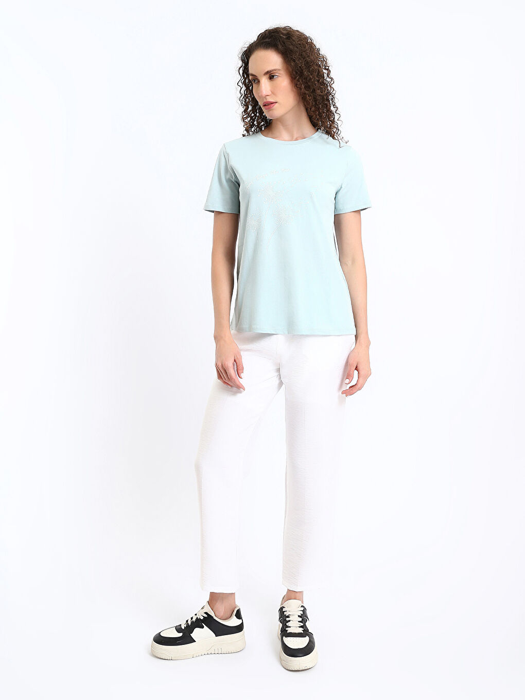 Tricou cu Mânecă Scurtă Imprimat cu Guler Rotund pentru Femei-2