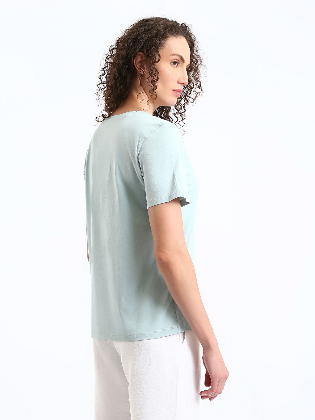 Tricou cu Mânecă Scurtă Imprimat cu Guler Rotund pentru Femei-7