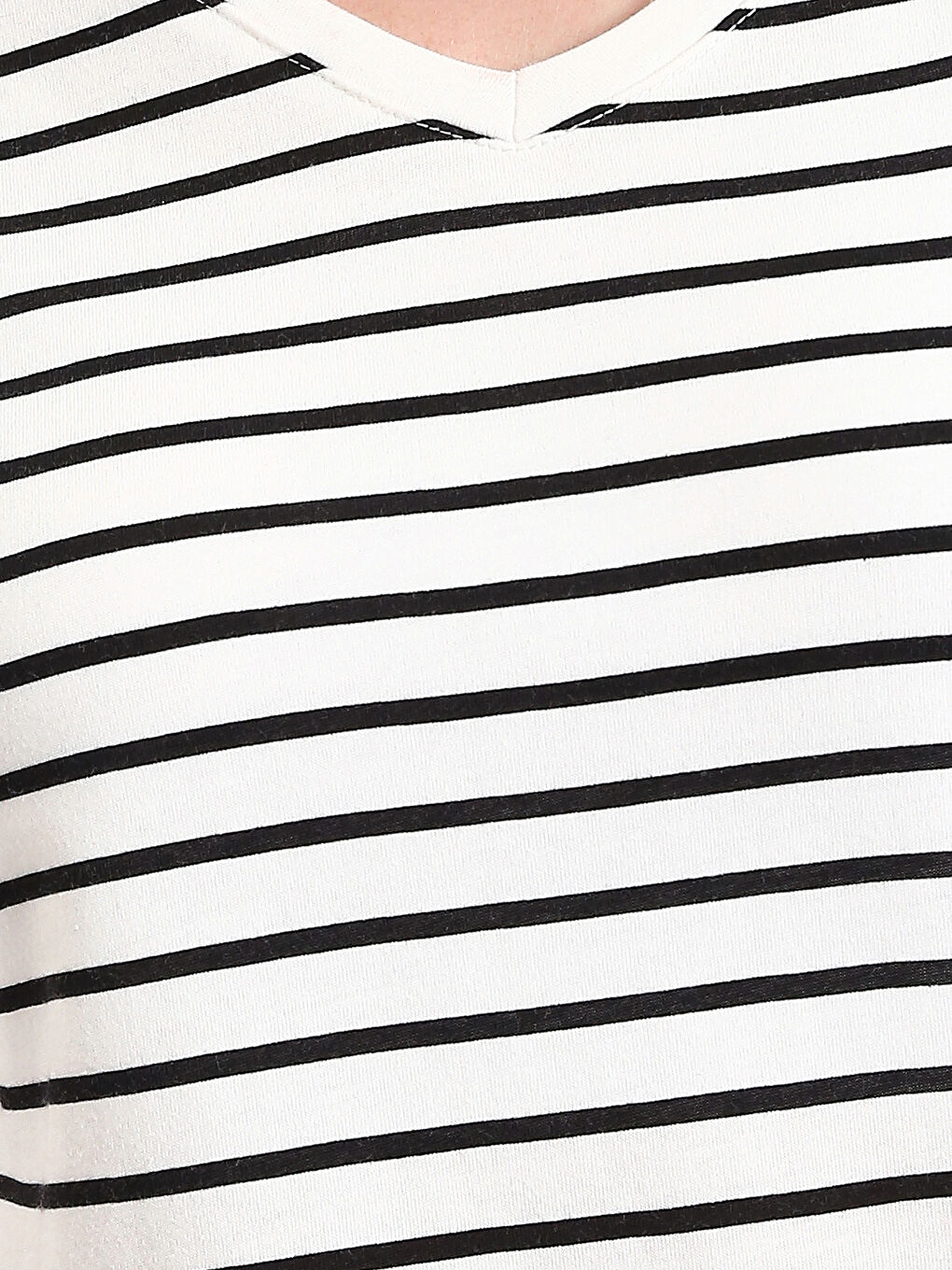 V-Neck Striped Short Sleeve Women's T-Shirt-4