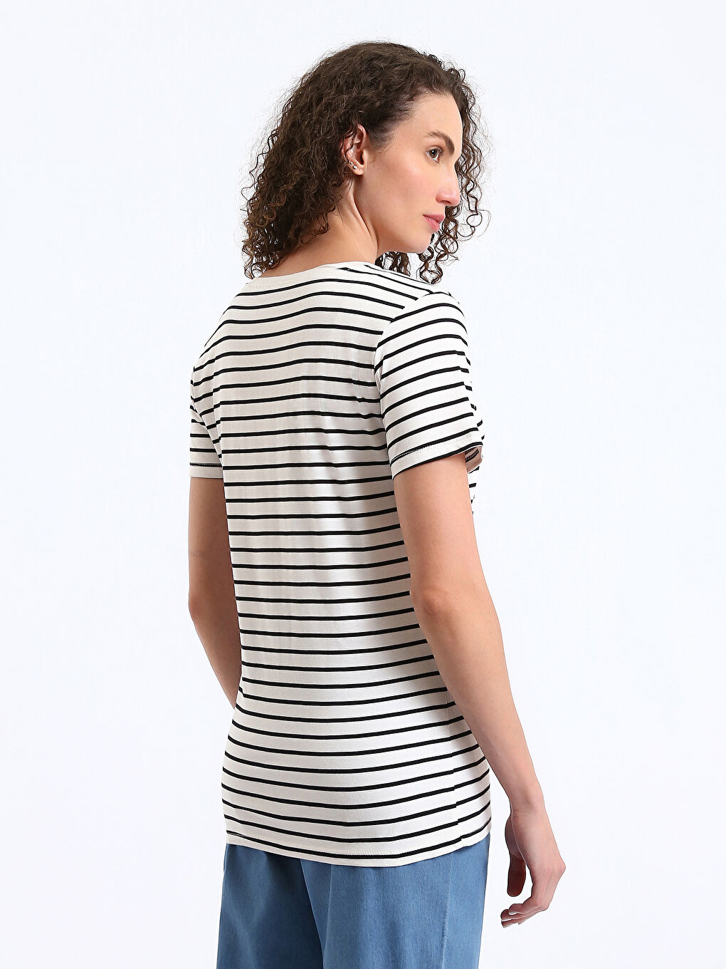 V-Neck Striped Short Sleeve Women's T-Shirt-8