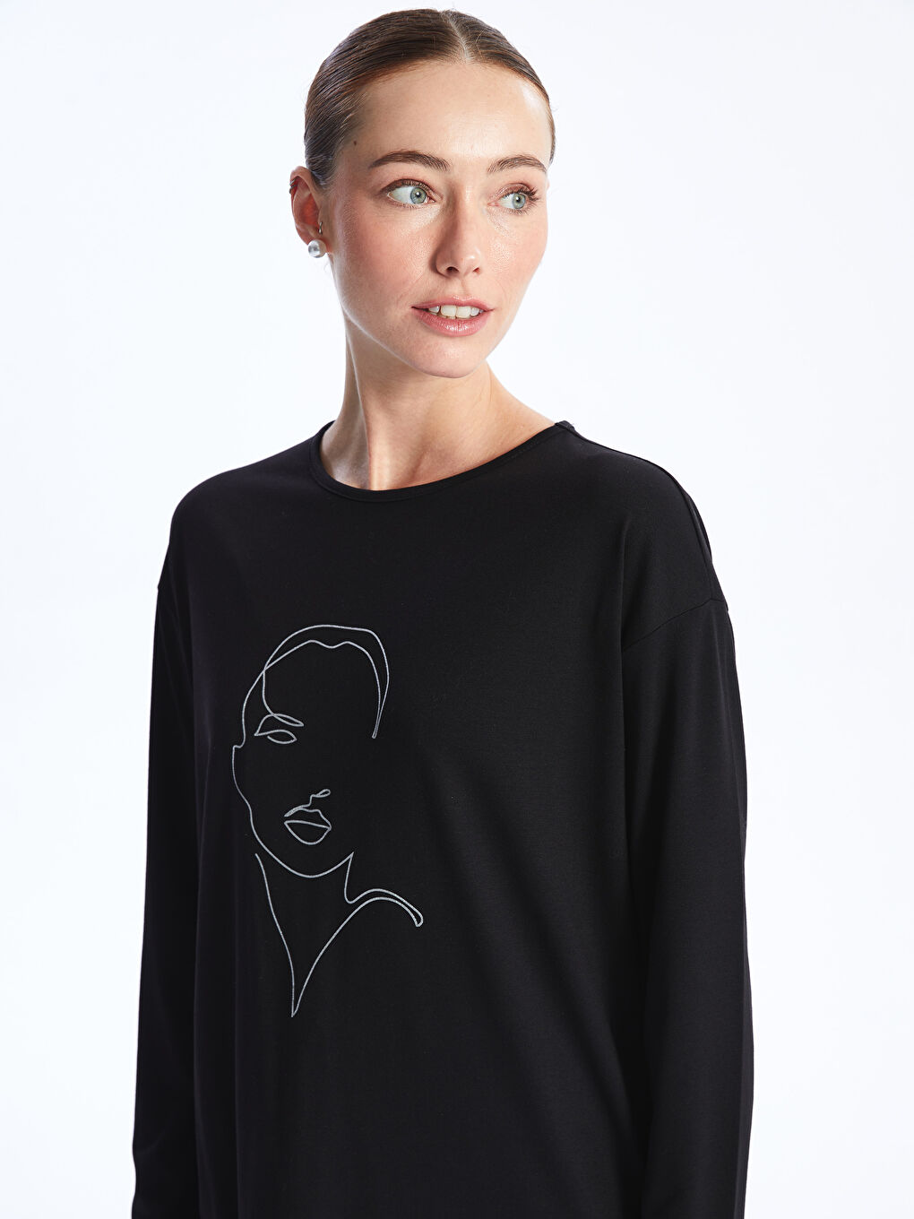Crew Neck Printed Long Sleeve Women's T-shirt -S48219Z8-CVL