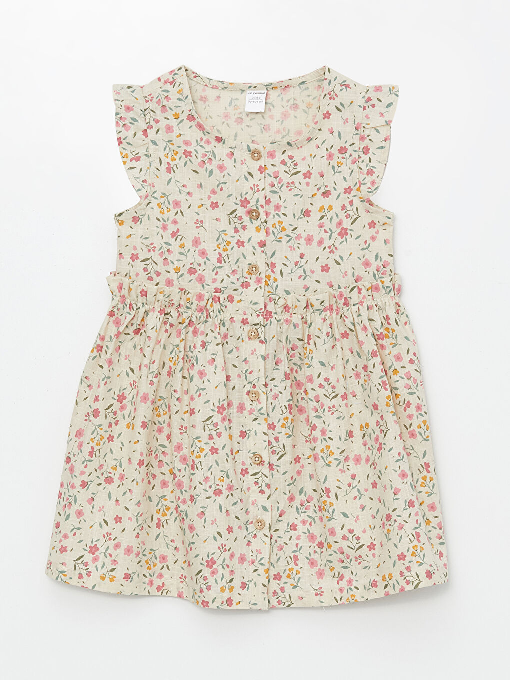 Robe pour Bébé Filles Col Rond Imprimé Mélange de Lin