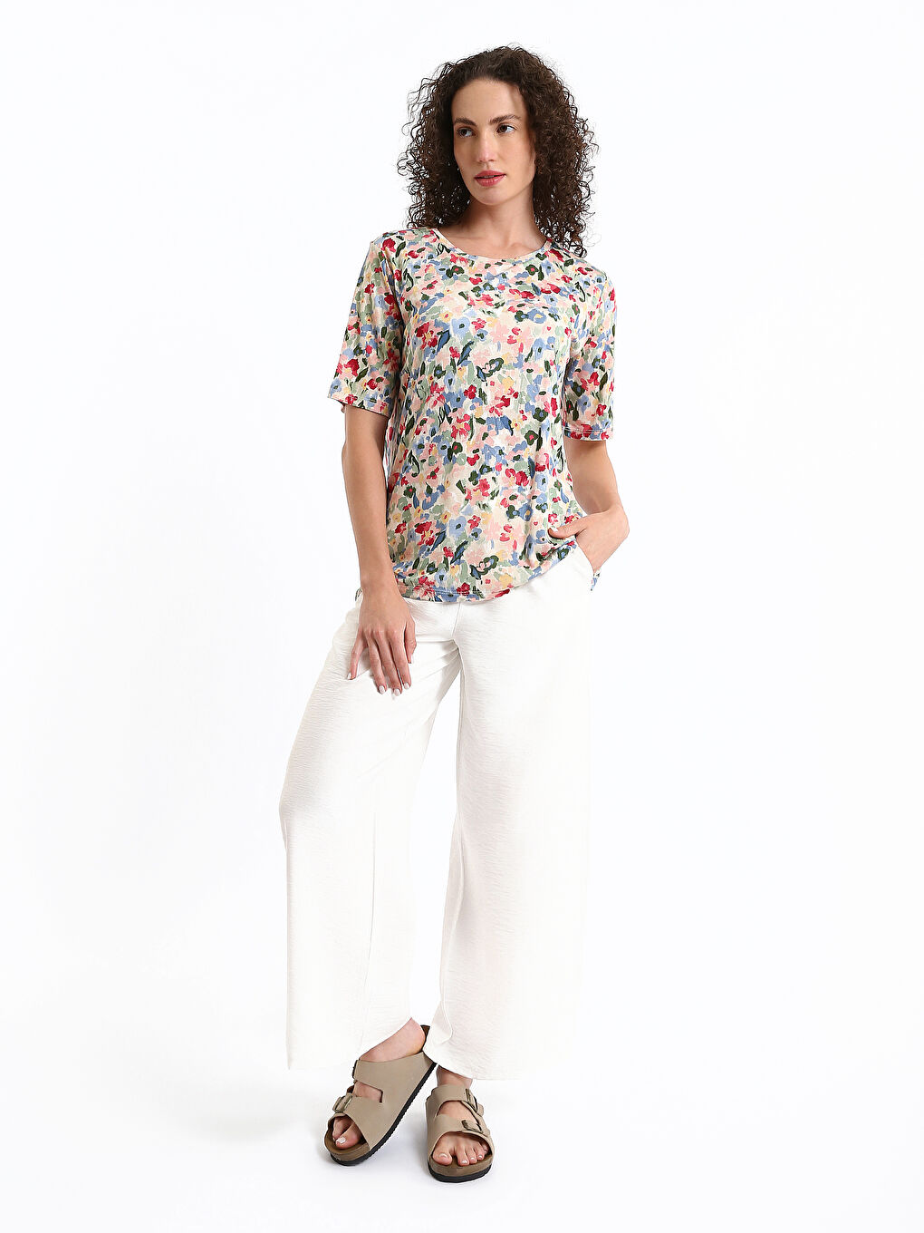 Blouse à Manches Courtes à Motifs avec Col Rond pour Femmes-2