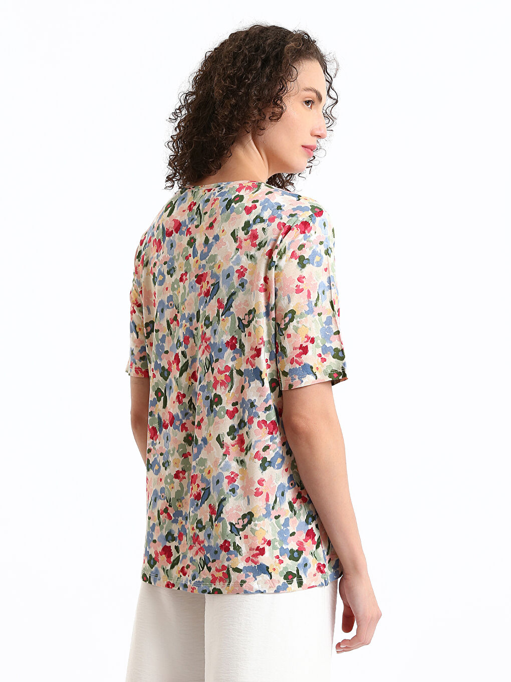 Blouse à Manches Courtes à Motifs avec Col Rond pour Femmes-8