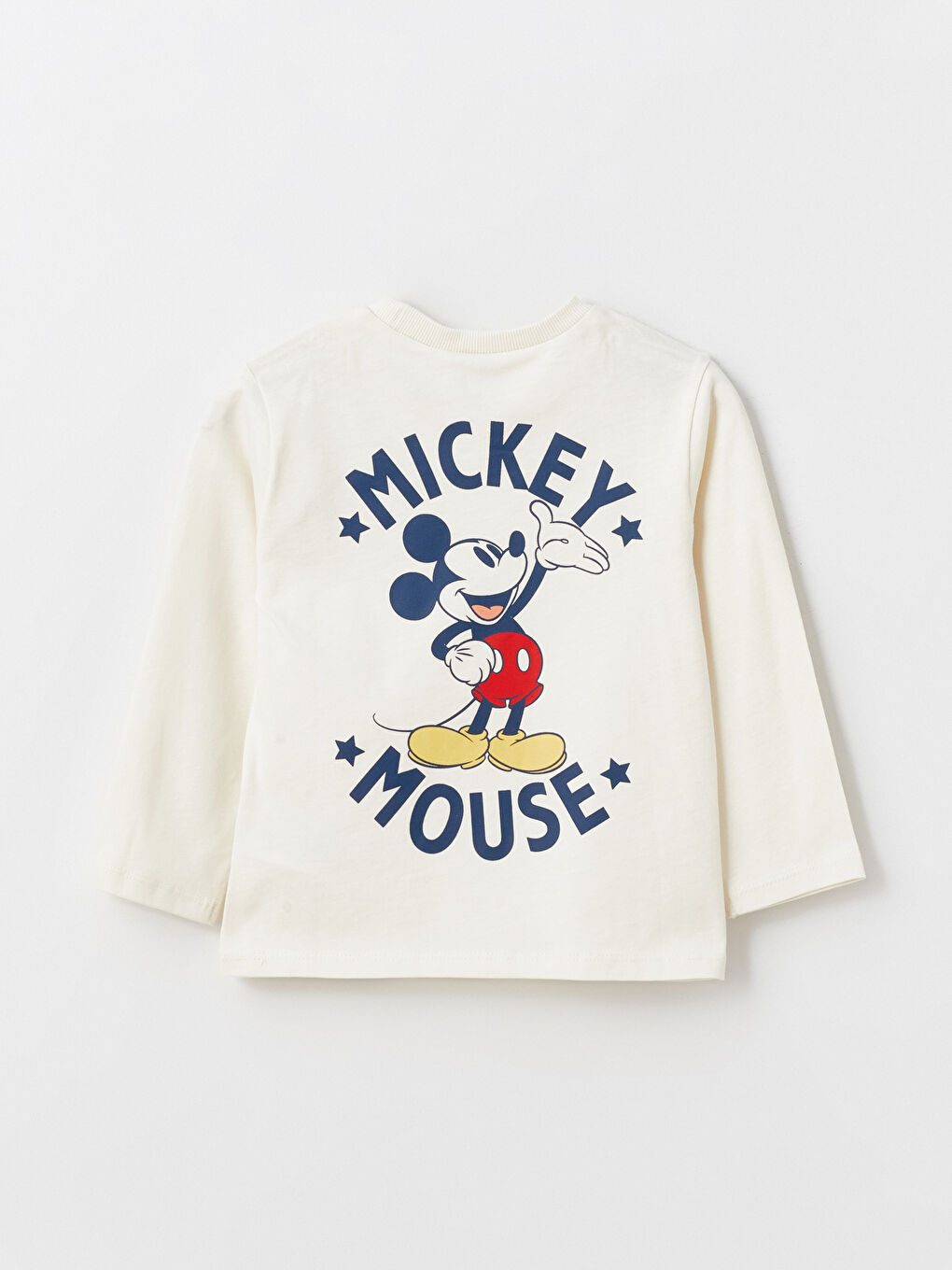 Bej Bisiklet Yaka Uzun Kollu Mickey Mouse Baskılı Erkek Bebek Tişört-2