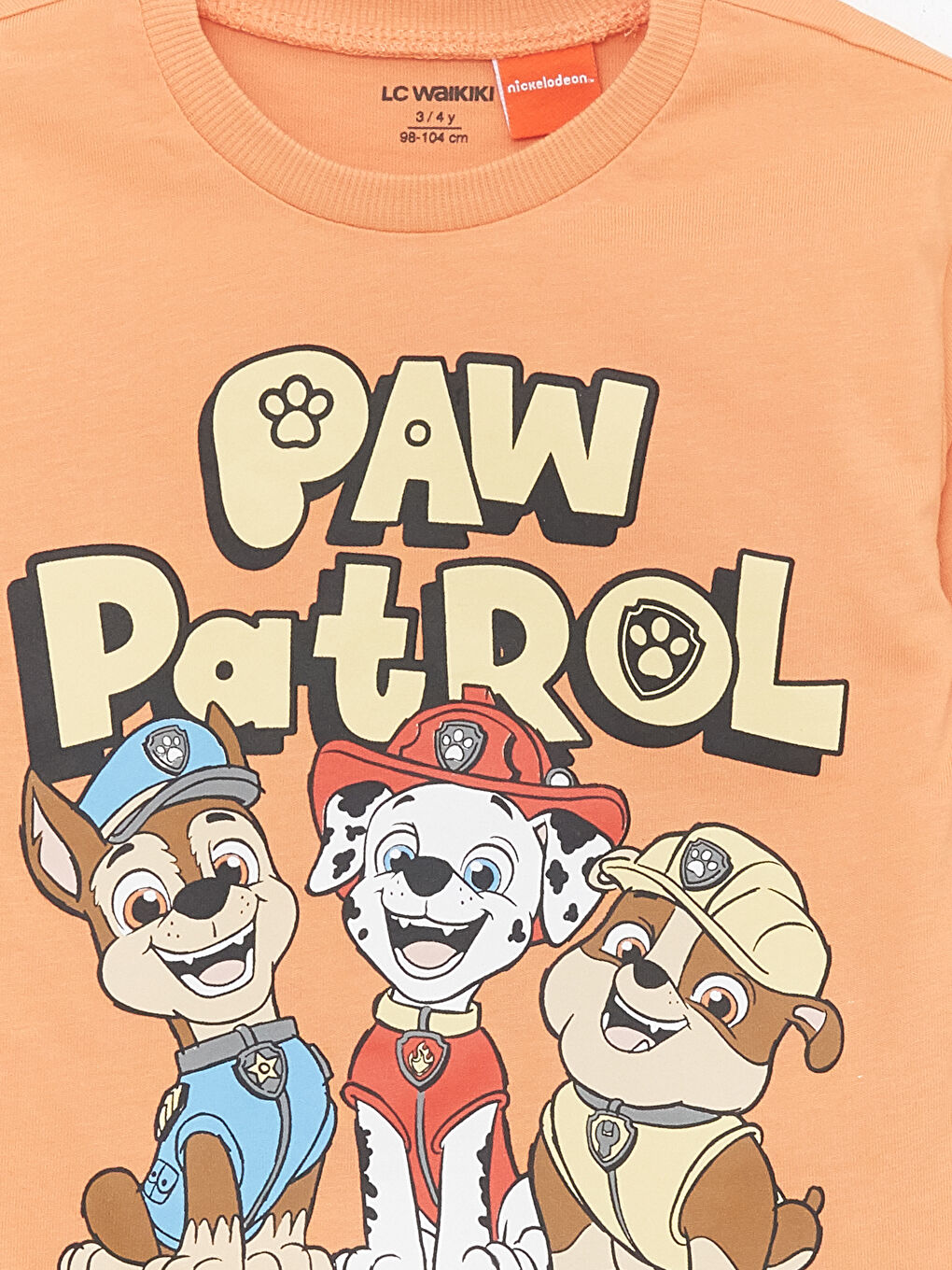 Turuncu Bisiklet Yaka Uzun Kollu Paw Patrol Baskılı Erkek Bebek Tişört-1