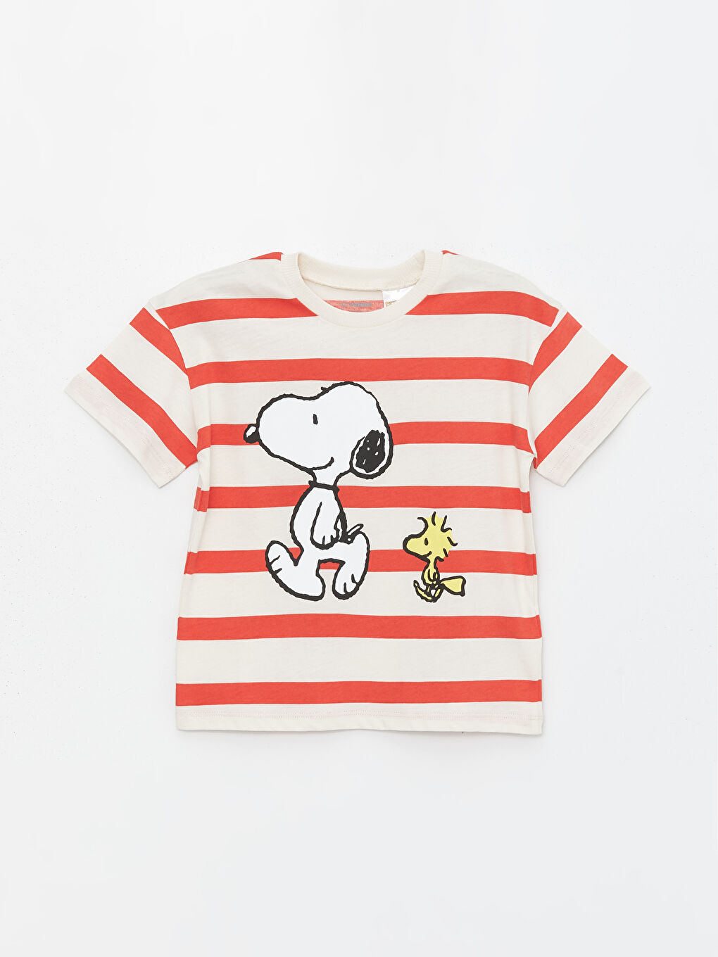 Bej Bisiklet Yaka Snoopy Baskılı Erkek Bebek Tişört ve Şort 2'li Takım-1